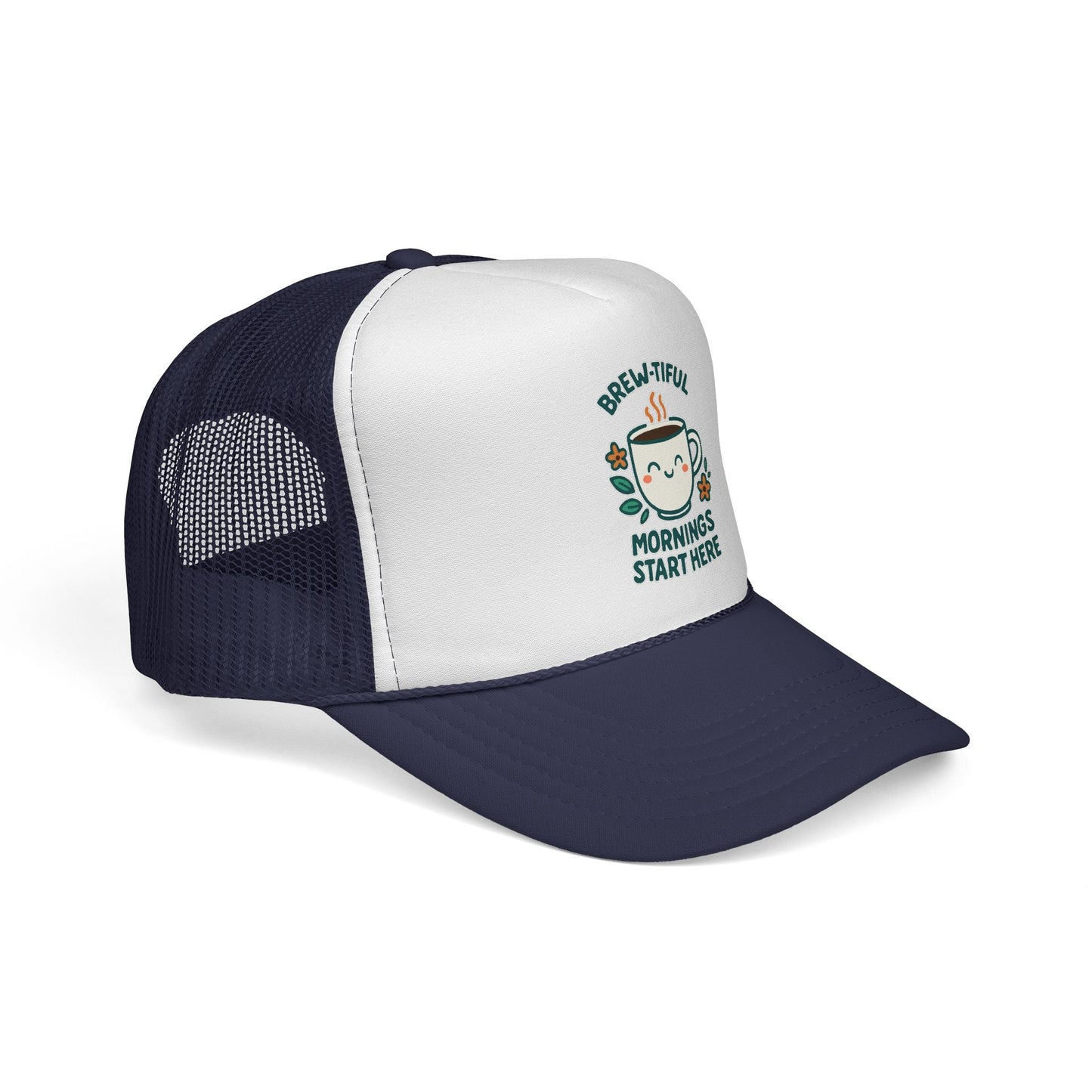 Coffee Lovers Trucker Cap, Brew-tiful Mornings Start Here, Coffee Hat