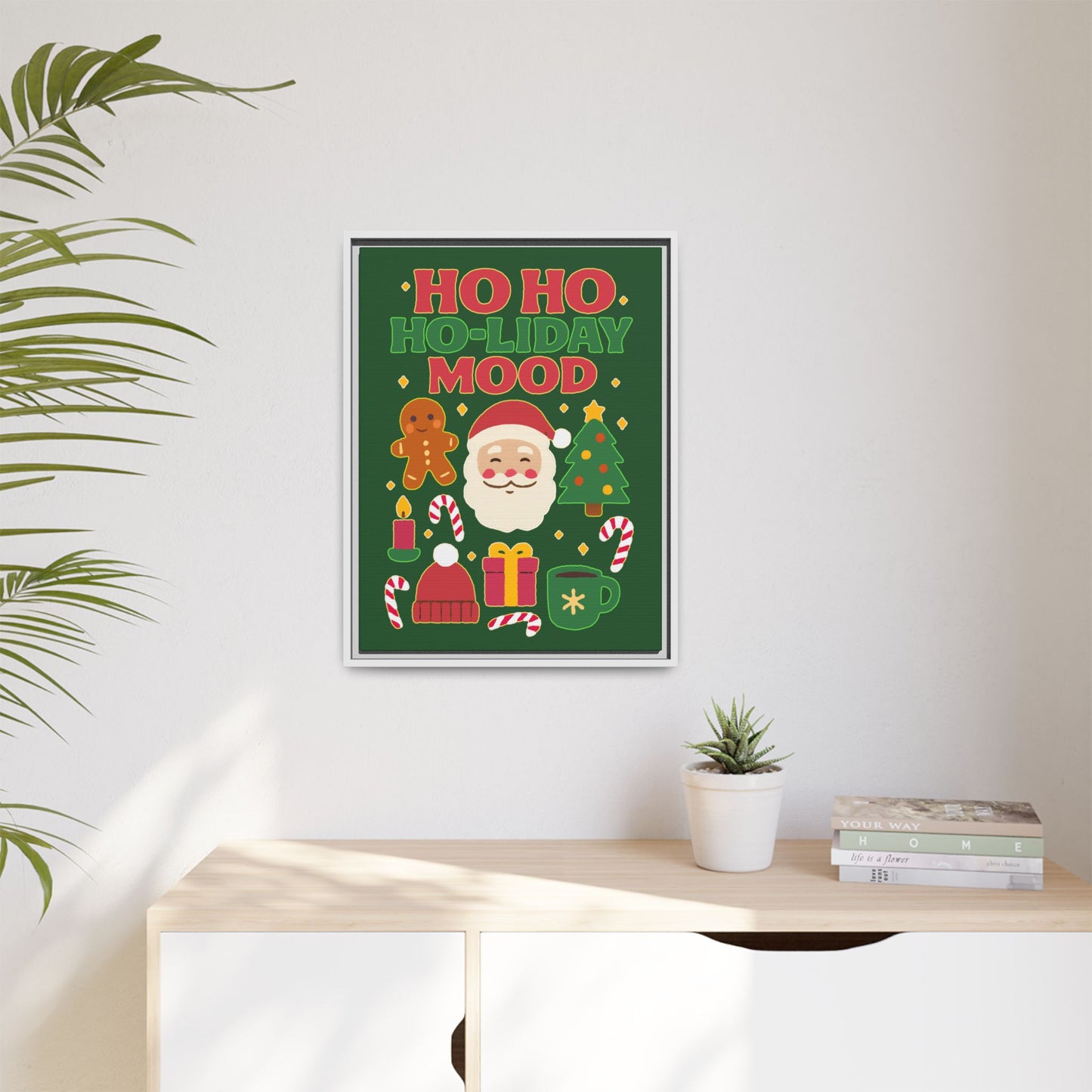 Framed Canvas Art, Festive Holiday, Cheerful Wall Art for Christmas, Santa Decor, Ho Ho Ho Seasonal Gift, Holiday Mood Wall Art