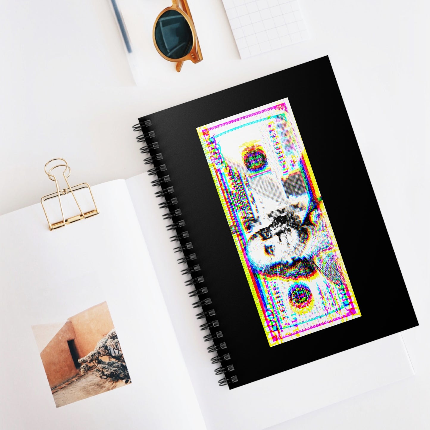 100 Dollars Bill - Neon Color Explosion - Spiral Notebook