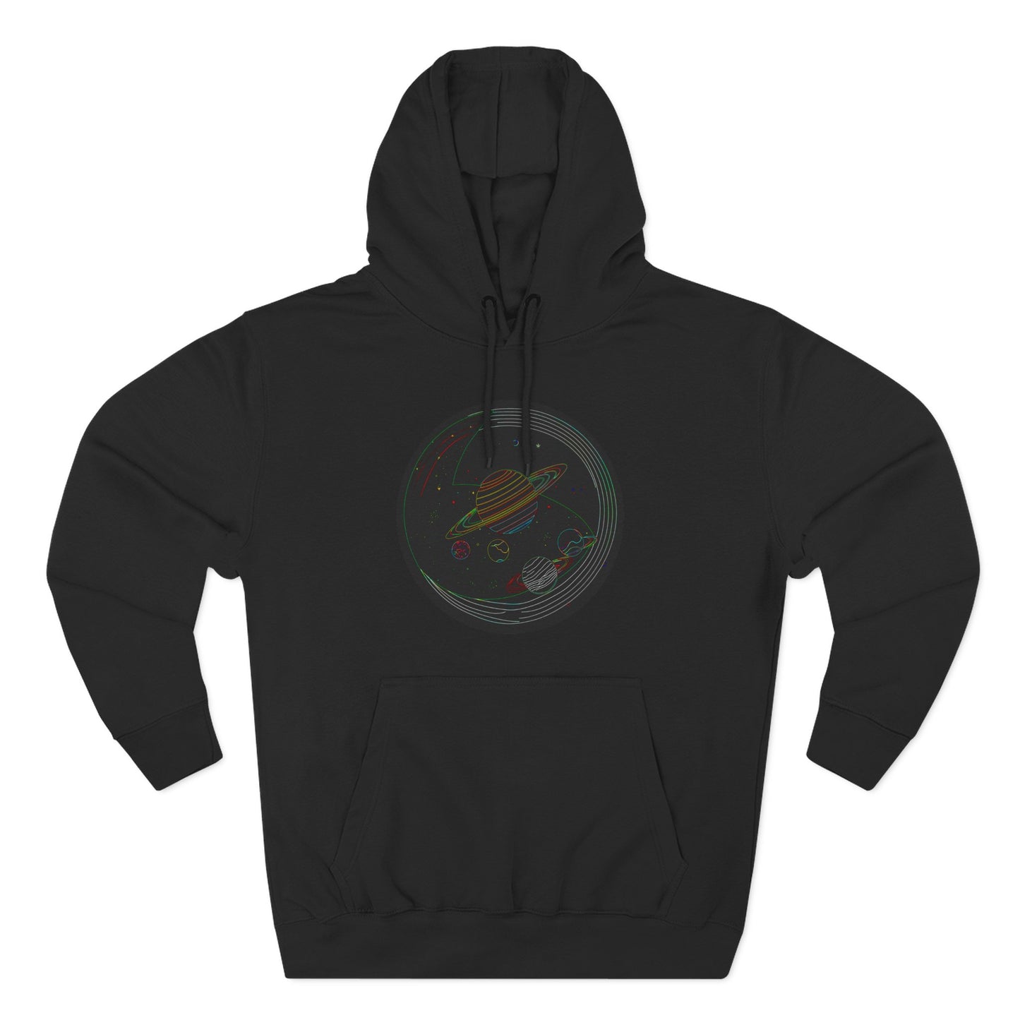 Cosmic Fleece Hoodie with Planet Design, Perfect for Space Lovers, Warm and Stylish, Great for Gifts, Casual Wear, Science-Themed Apparel