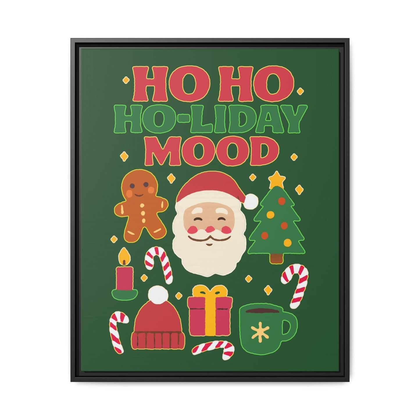 Framed Canvas Art, Festive Holiday, Cheerful Wall Art for Christmas, Santa Decor, Ho Ho Ho Seasonal Gift, Holiday Mood Wall Art