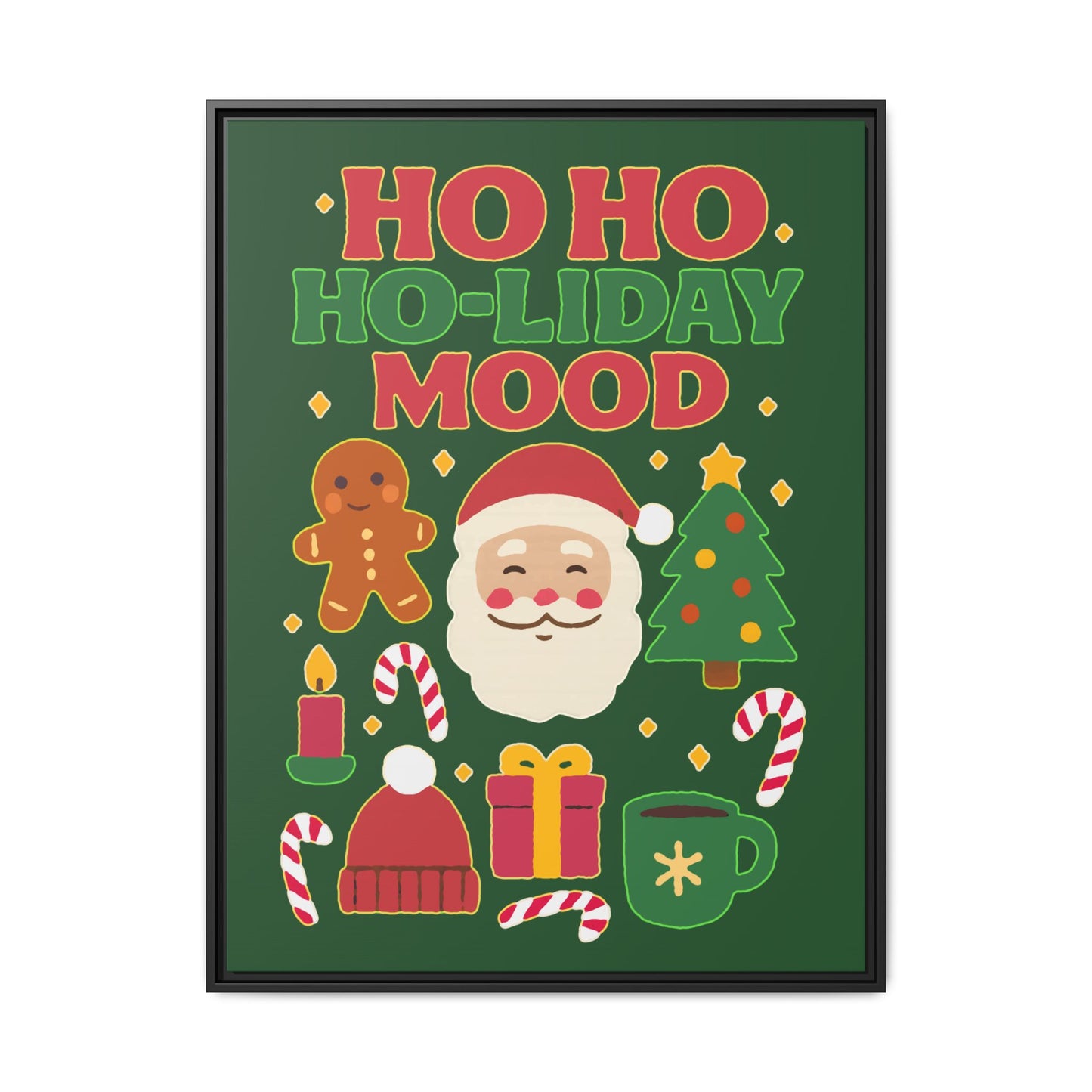 Framed Canvas Art, Festive Holiday, Cheerful Wall Art for Christmas, Santa Decor, Ho Ho Ho Seasonal Gift, Holiday Mood Wall Art