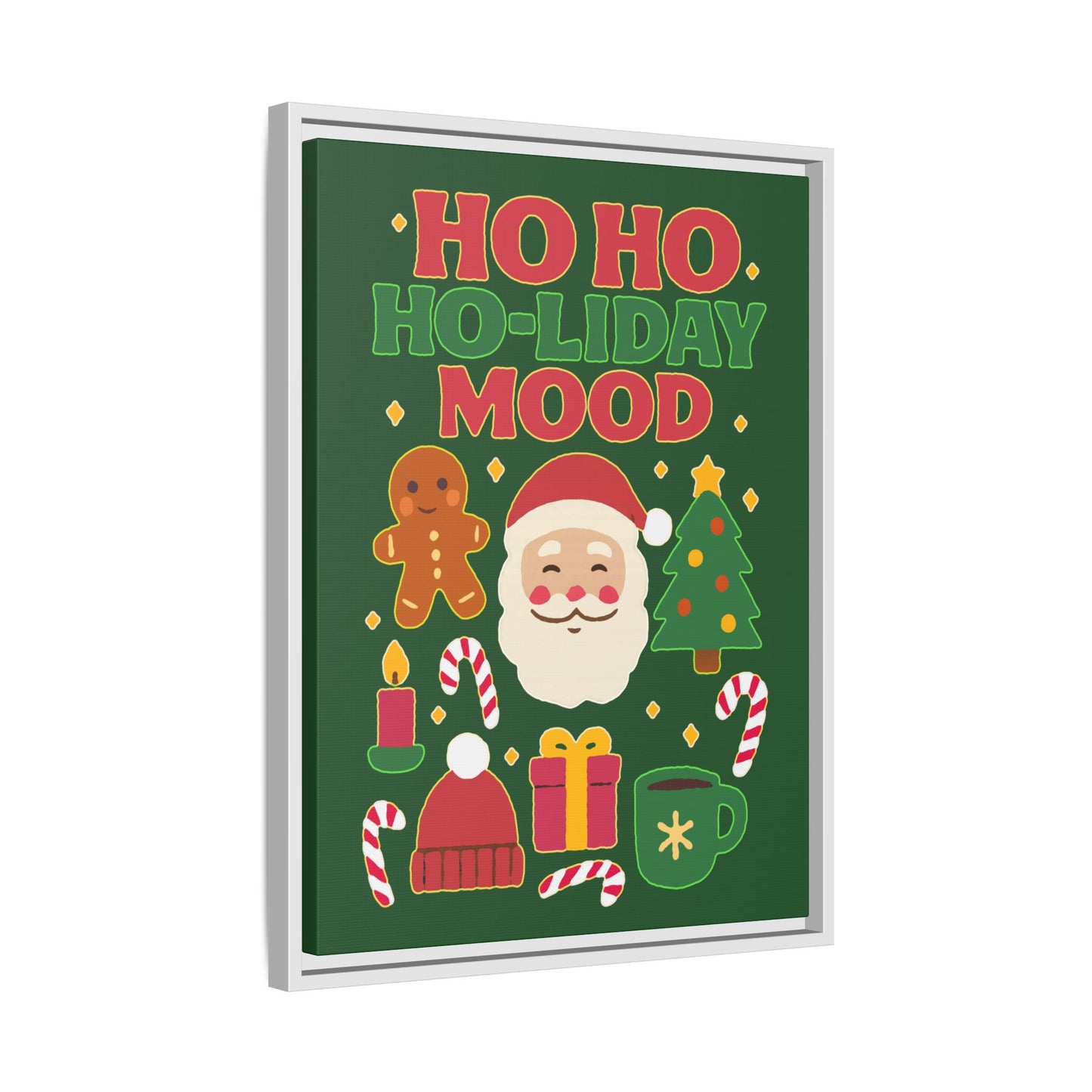 Framed Canvas Art, Festive Holiday, Cheerful Wall Art for Christmas, Santa Decor, Ho Ho Ho Seasonal Gift, Holiday Mood Wall Art