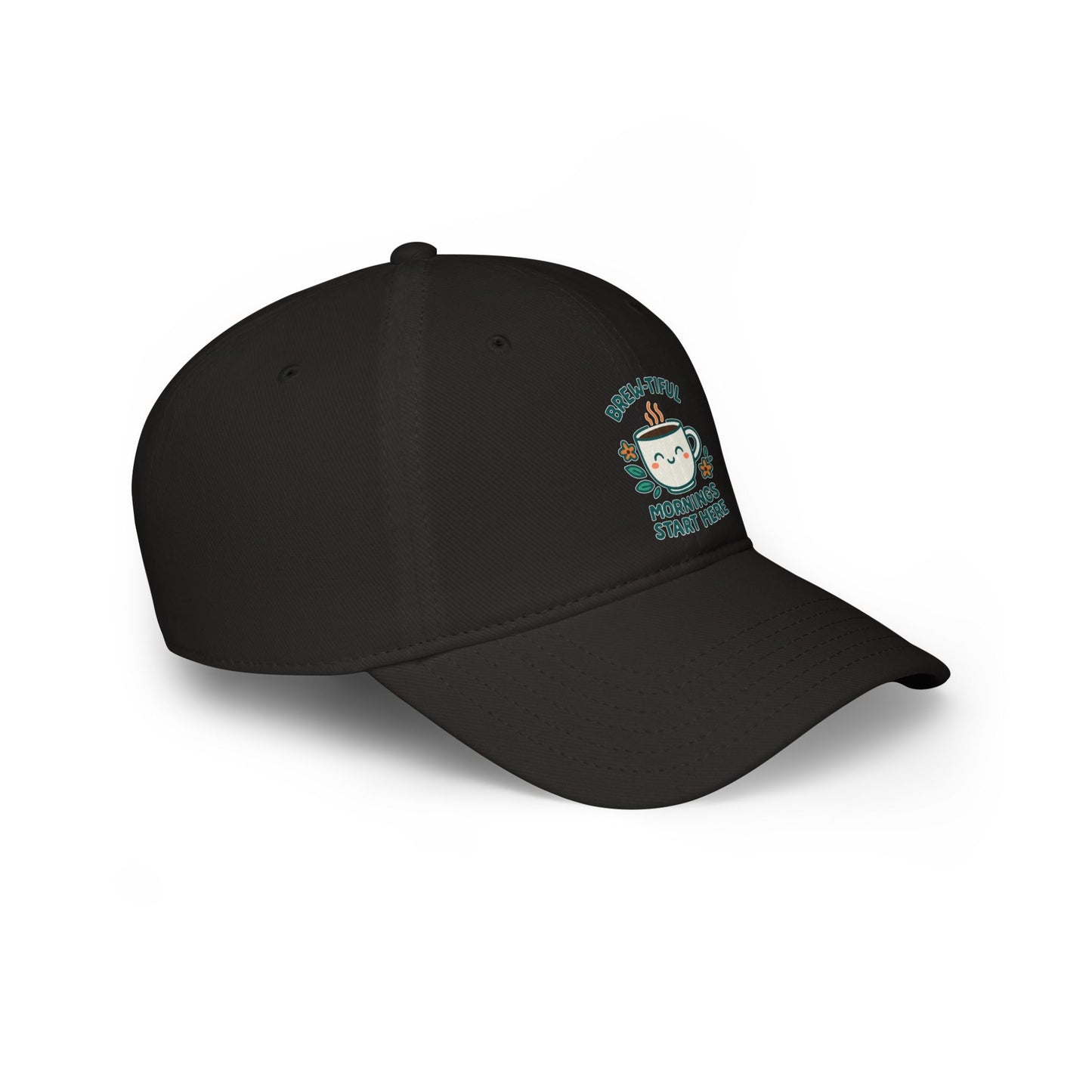 Stylish Low Profile Baseball Cap with Unique "Brew-tiful Morning Start Here" Design, Casual Hat, Fashion Accessory, Outdoor Gear, Gift for Him/Her