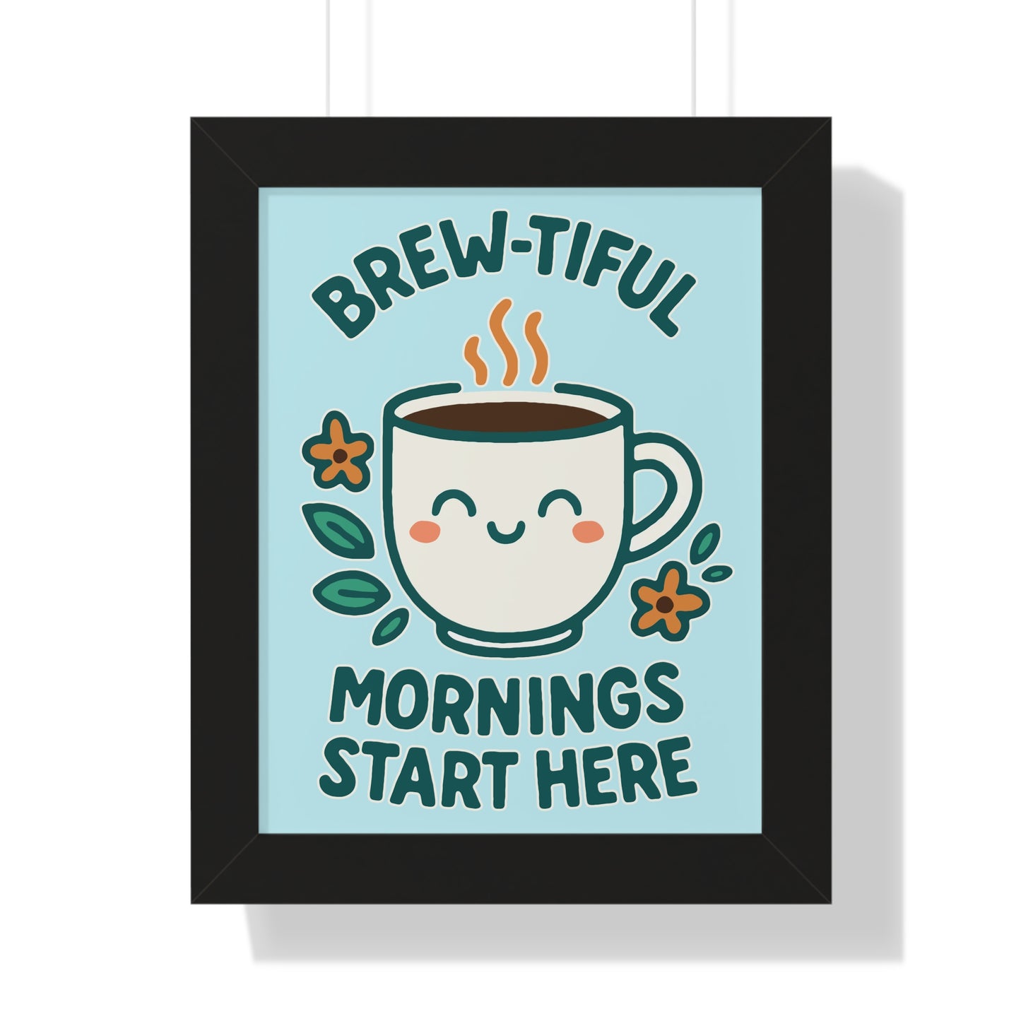 Cute Coffee Wall Art, Brew-tiful Mornings Poster, Kitchen Decor, Gift for Coffee Lovers, Floral Artwork, Home Office Print
