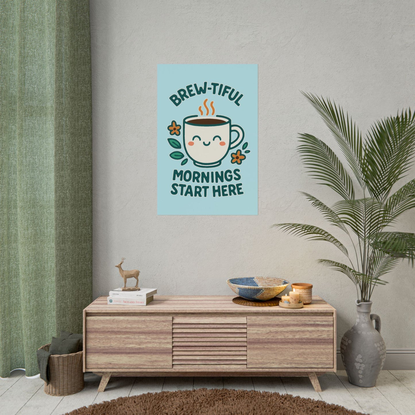 Charming Coffee Wall Art Print, Cute Brew-tiful Mornings Poster, Kitchen Decor, Gift for Coffee Lovers, Hygge Home Style