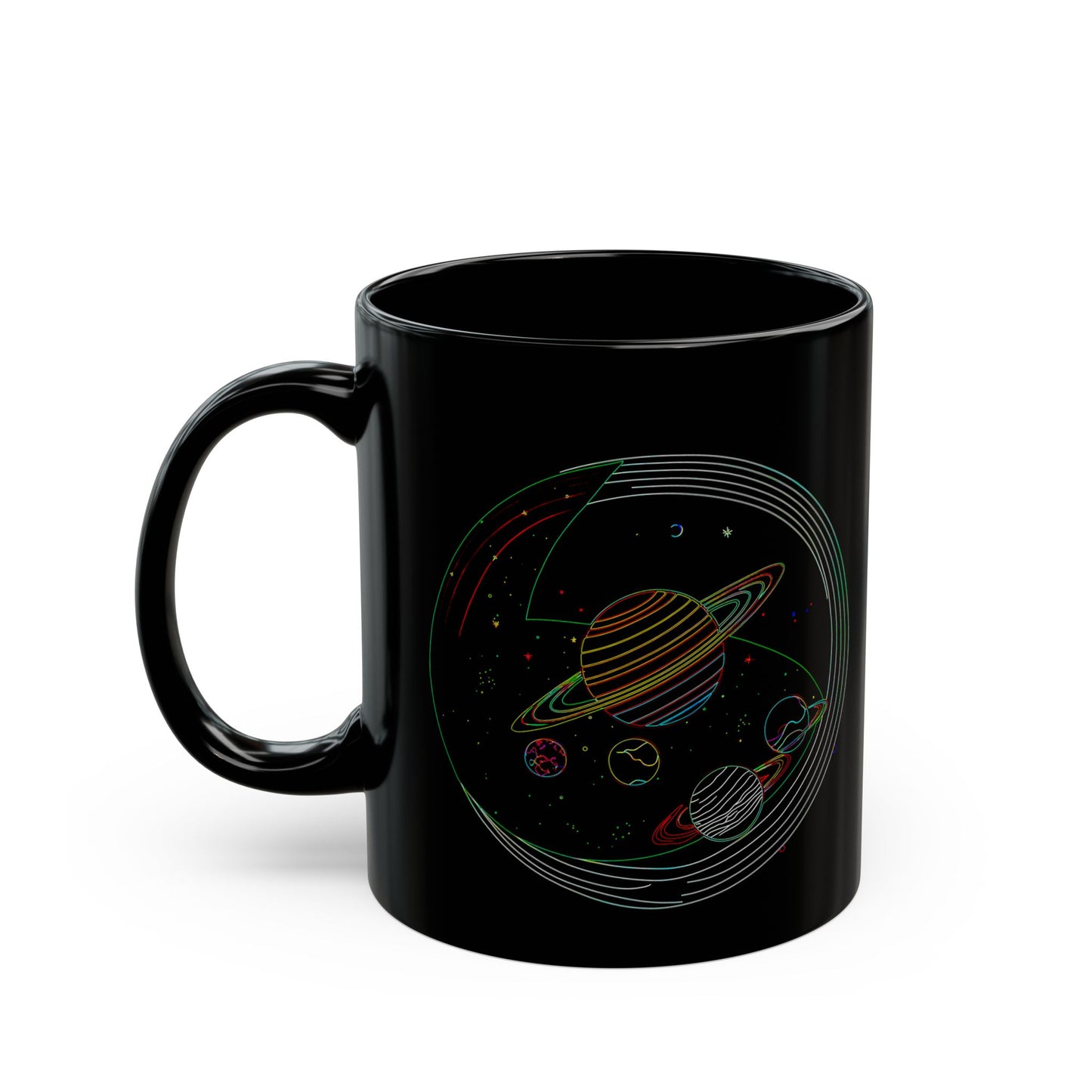 Cosmic Design Black Mug, Galactic Ceramic Coffee Cup for Space Lovers, Unique Gift for Astronomers, Birthday, Science Enthusiasts