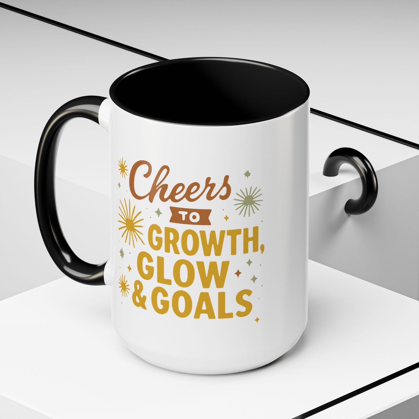 Cheers to Growth Accent Coffee Mug, Inspirational Mug, Motivational Coffee Cup, Unique Gift, Office Decor, Celebration Mug
