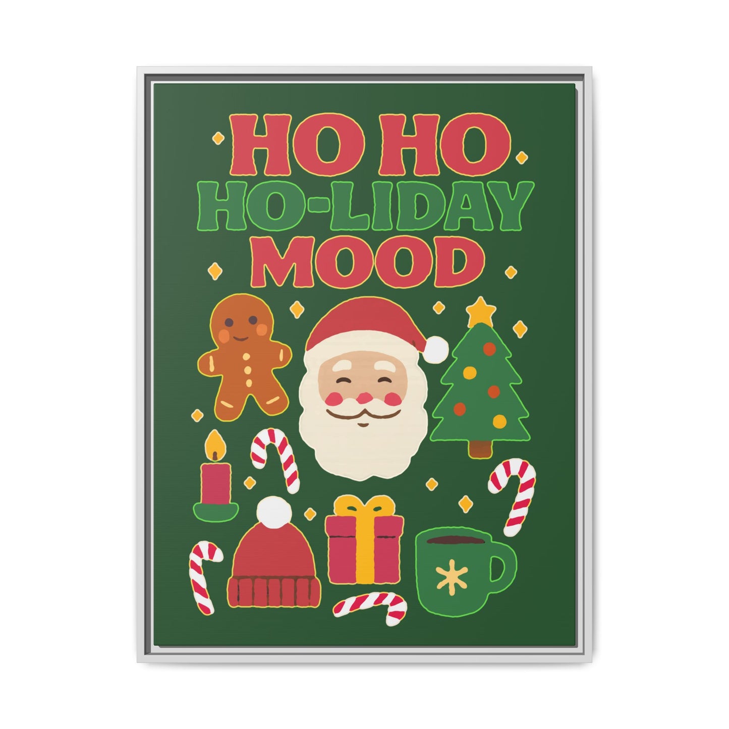 Framed Canvas Art, Festive Holiday, Cheerful Wall Art for Christmas, Santa Decor, Ho Ho Ho Seasonal Gift, Holiday Mood Wall Art