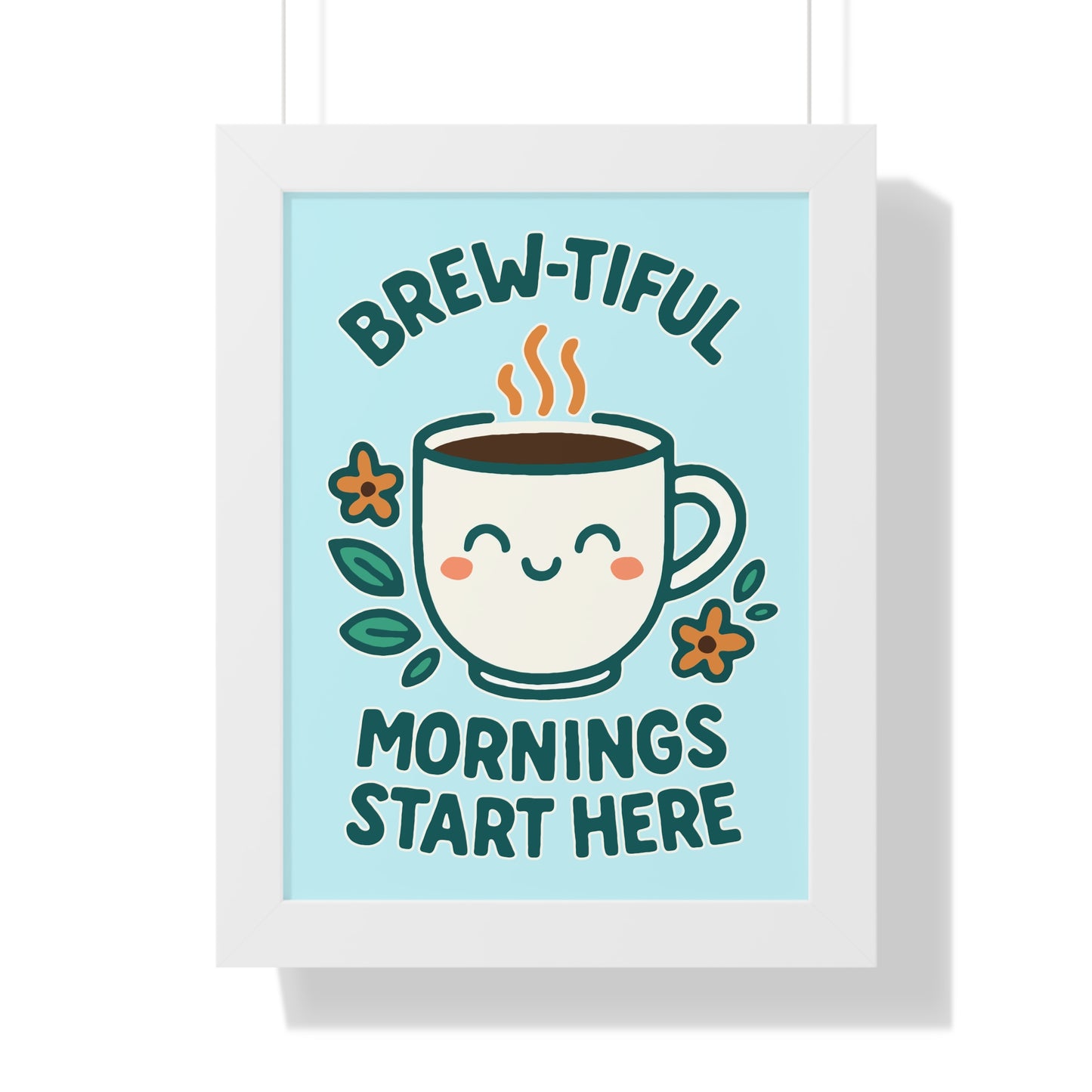 Cute Coffee Wall Art, Brew-tiful Mornings Poster, Kitchen Decor, Gift for Coffee Lovers, Floral Artwork, Home Office Print
