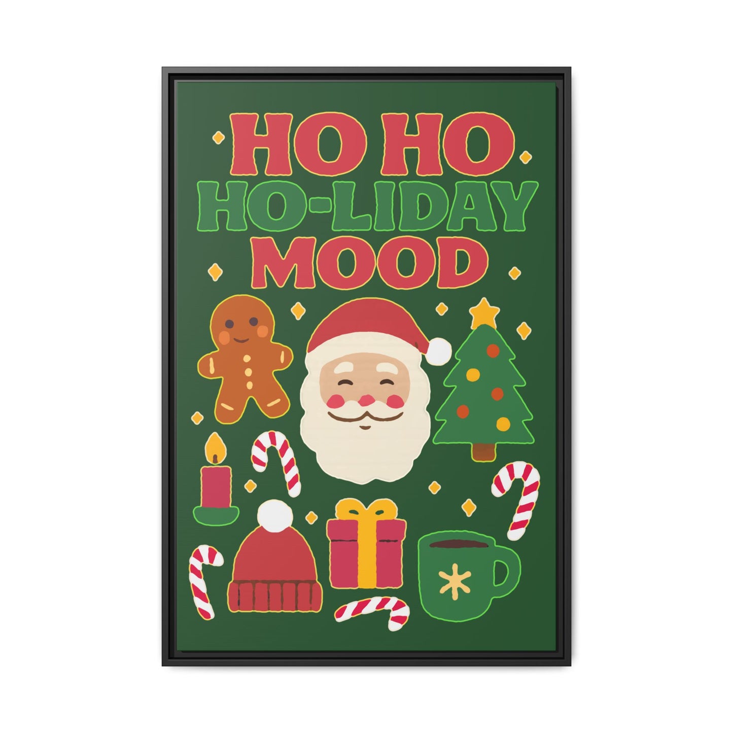 Framed Canvas Art, Festive Holiday, Cheerful Wall Art for Christmas, Santa Decor, Ho Ho Ho Seasonal Gift, Holiday Mood Wall Art