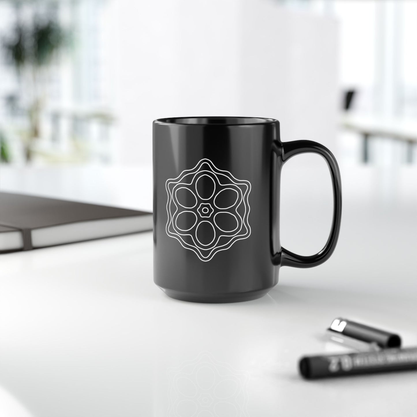 Elegant Black Mug with Floral Design, Perfect for Coffee Lovers, Gift for Moms, Yoga Enthusiasts, and Home Decor, 11oz or 15oz