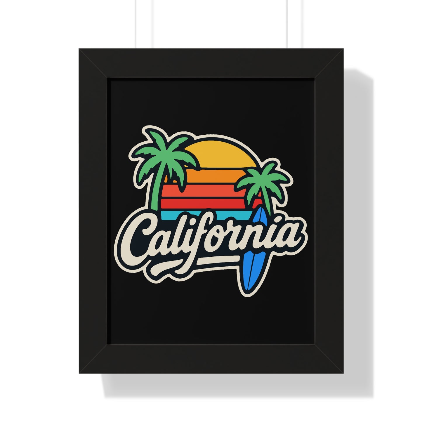 California Sunset Framed Poster, Beach Wall Art, Home Decor, Tropical Vibes, Gift for Surf Lovers