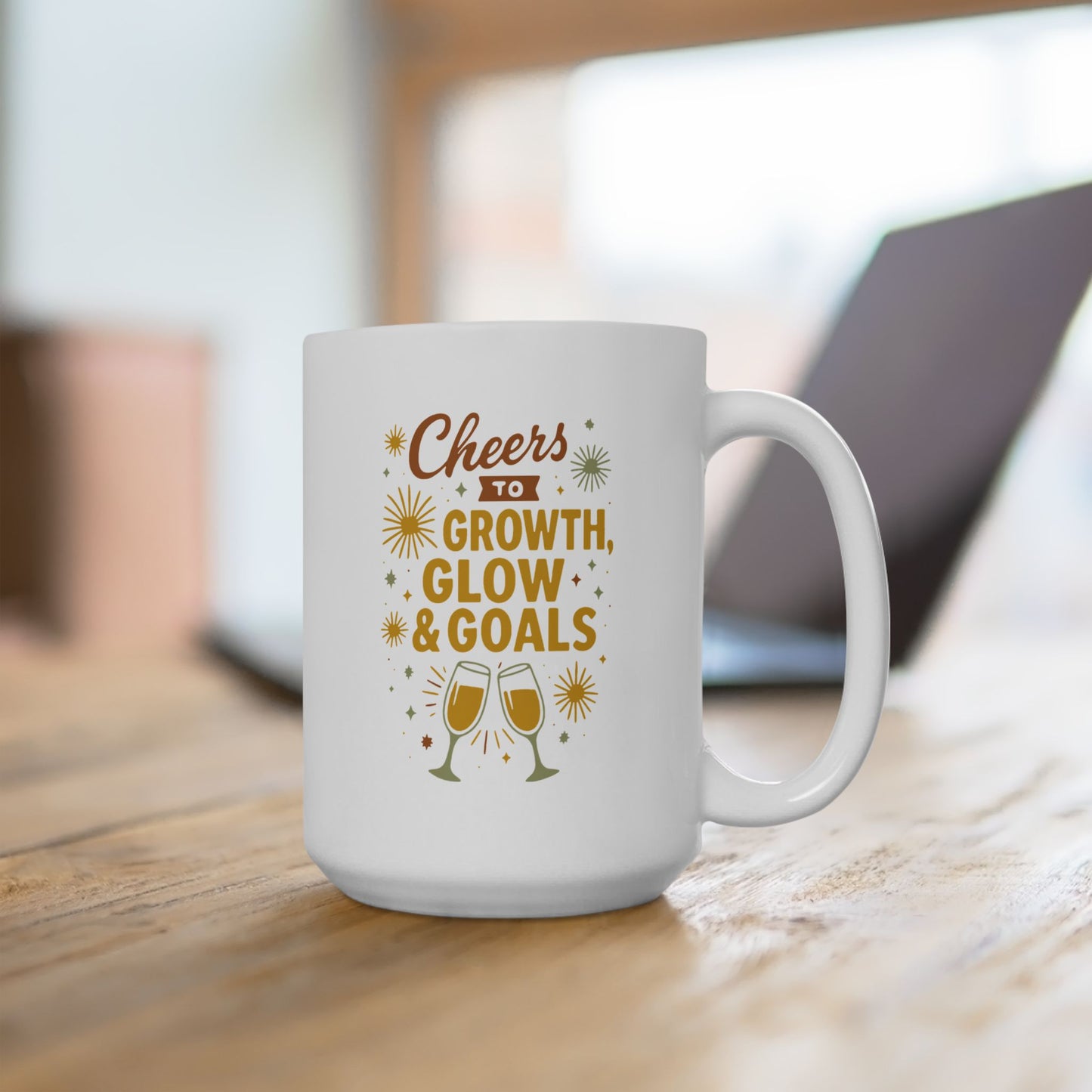 Cheers to Growth Ceramic Mug, Motivational Cup, Self-Improvement Gift, Office Mug, Inspirational Drinkware, Goal-Setting