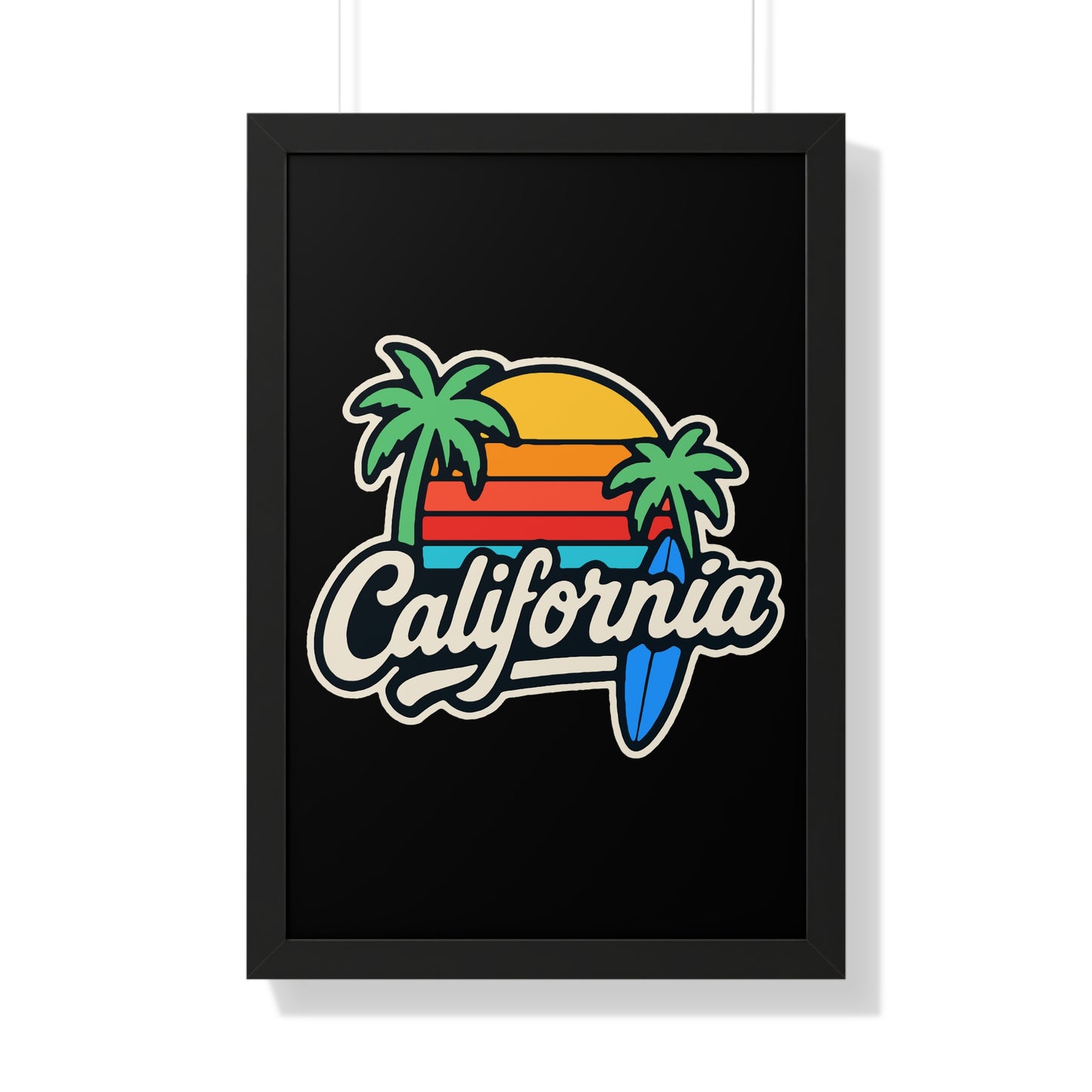 California Sunset Framed Poster, Beach Wall Art, Home Decor, Tropical Vibes, Gift for Surf Lovers
