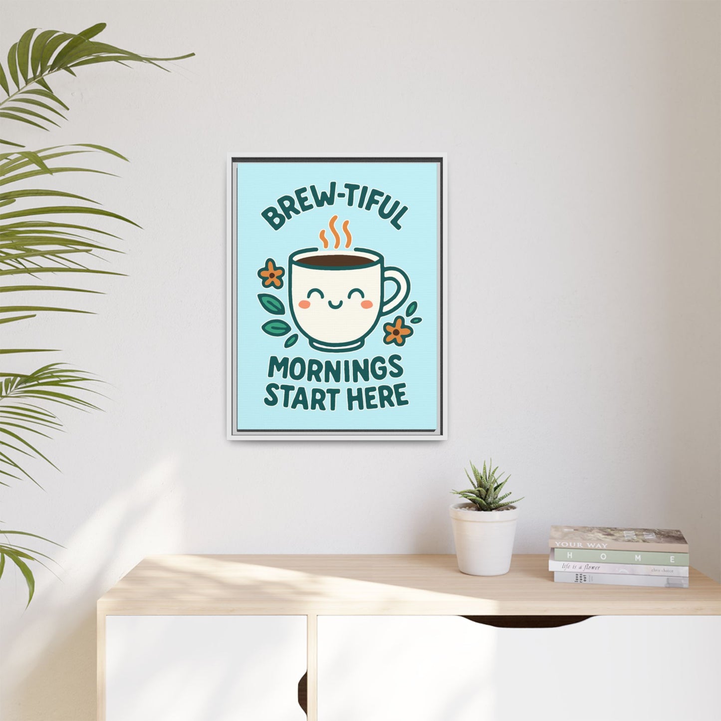 Framed Canvas Art, Brew-tiful Mornings Wall Decor, Coffee Lovers Gift, Kitchen Decoration, Cozy Home Art, Cute Framed Print