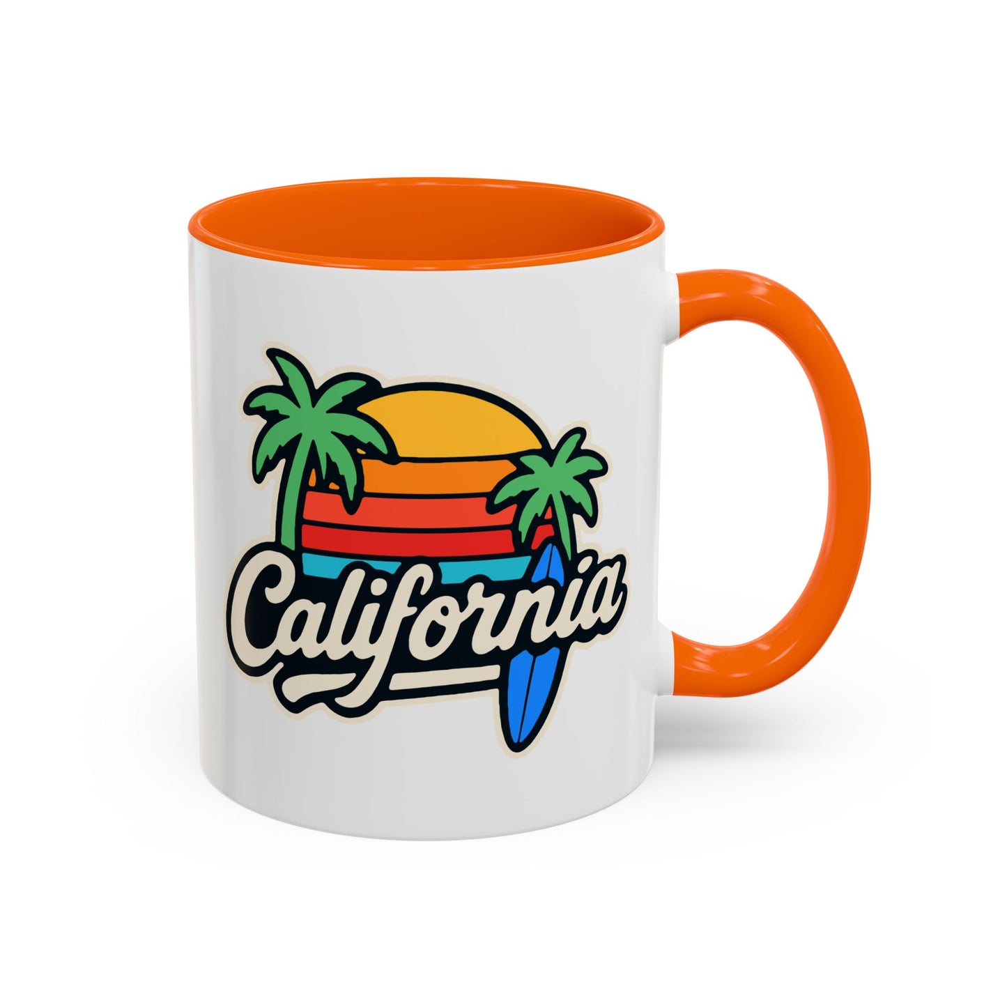 California Surf Vibes Accent Coffee Mug - Great for Beach Lovers, Gift for Surfers, Vacation Memento, Summer Collections, Retro Style