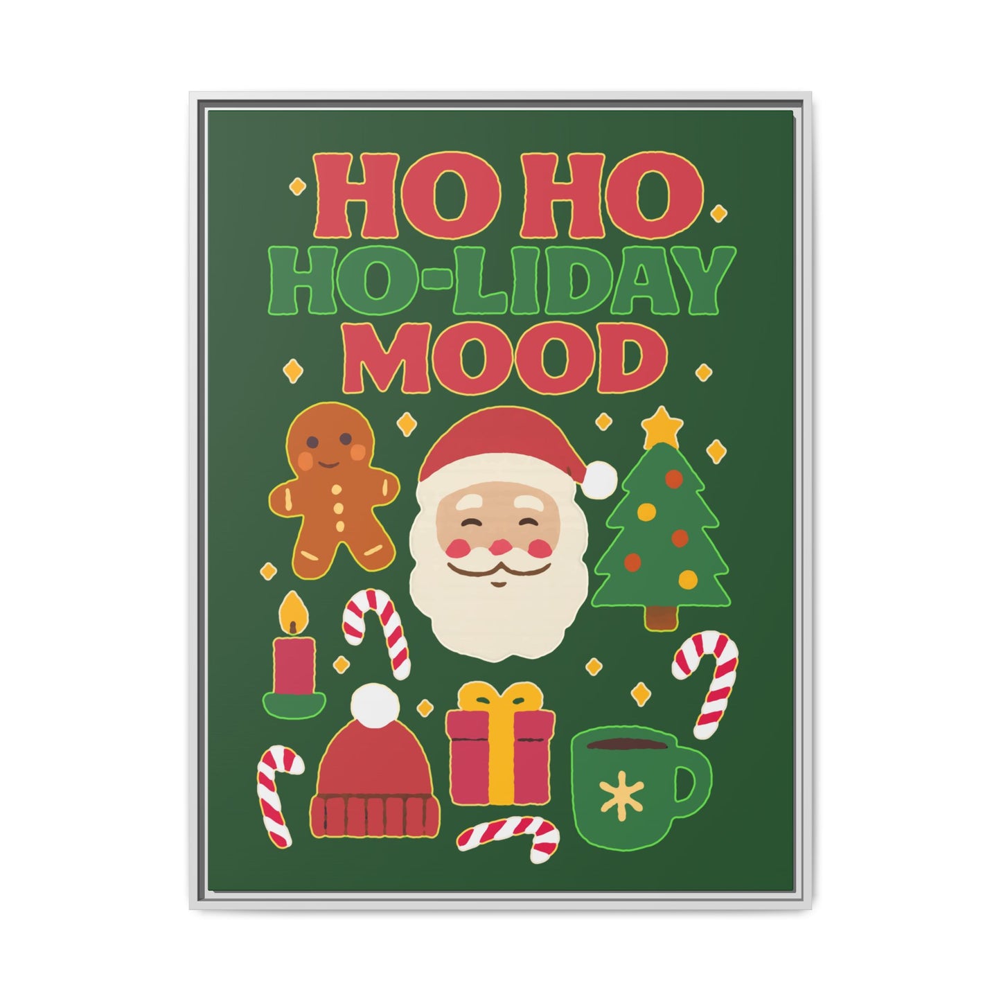 Framed Canvas Art, Festive Holiday, Cheerful Wall Art for Christmas, Santa Decor, Ho Ho Ho Seasonal Gift, Holiday Mood Wall Art