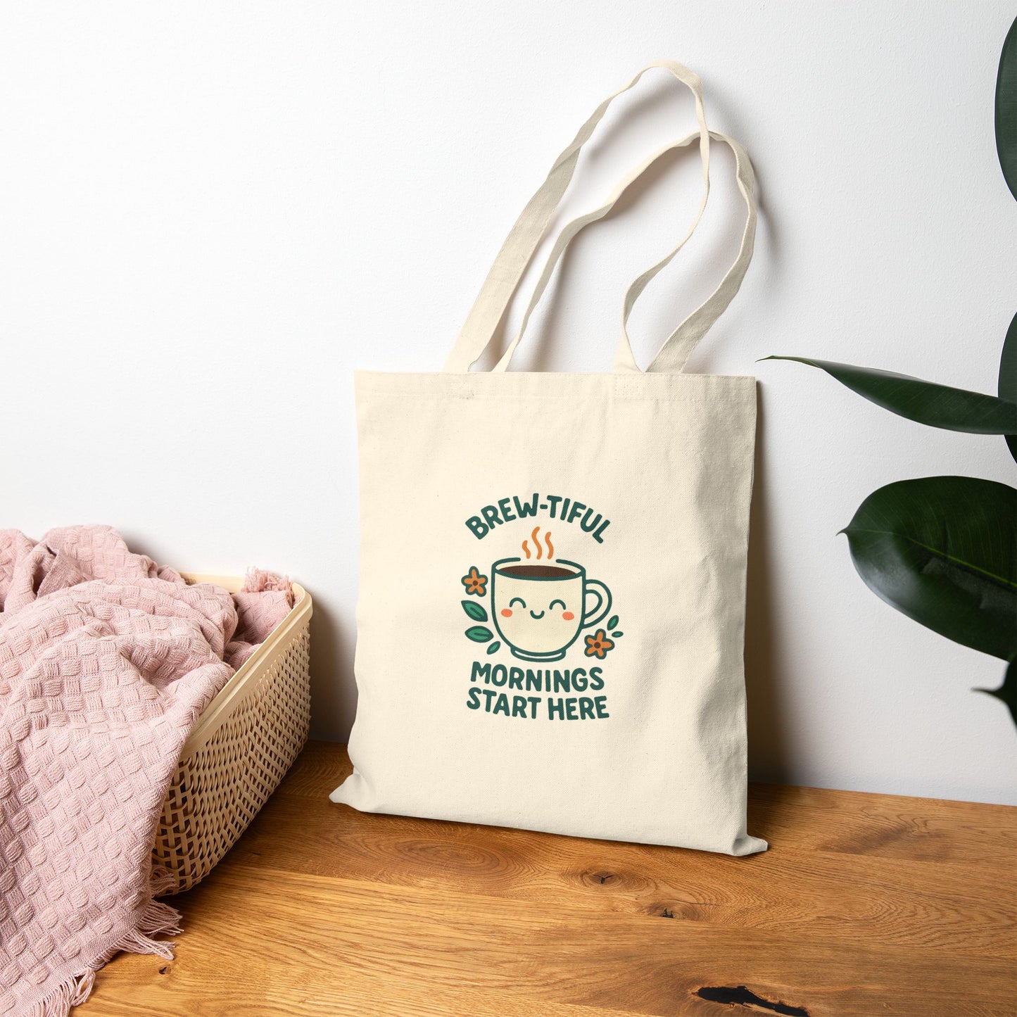 Brew-tiful Mornings Tote Bag, Eco-Friendly Grocery Bag, Coffee Lover Gift, Cute Canvas Carryall, Reusable Shopping Tote