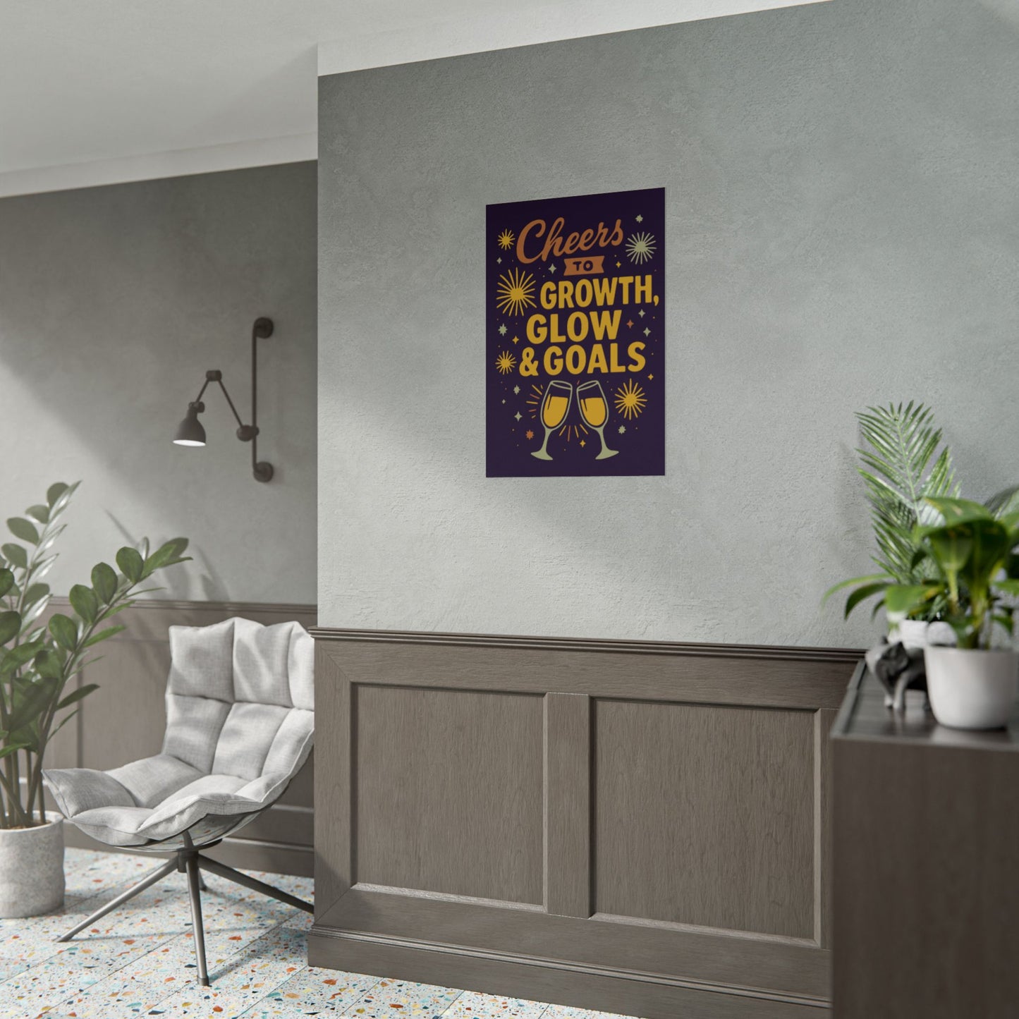 Celebratory Motivational Poster, Cheers to Growth Glow & Goals Print, Inspirational Wall Art, Goal Setting Motivation Decor, New Year Vibes