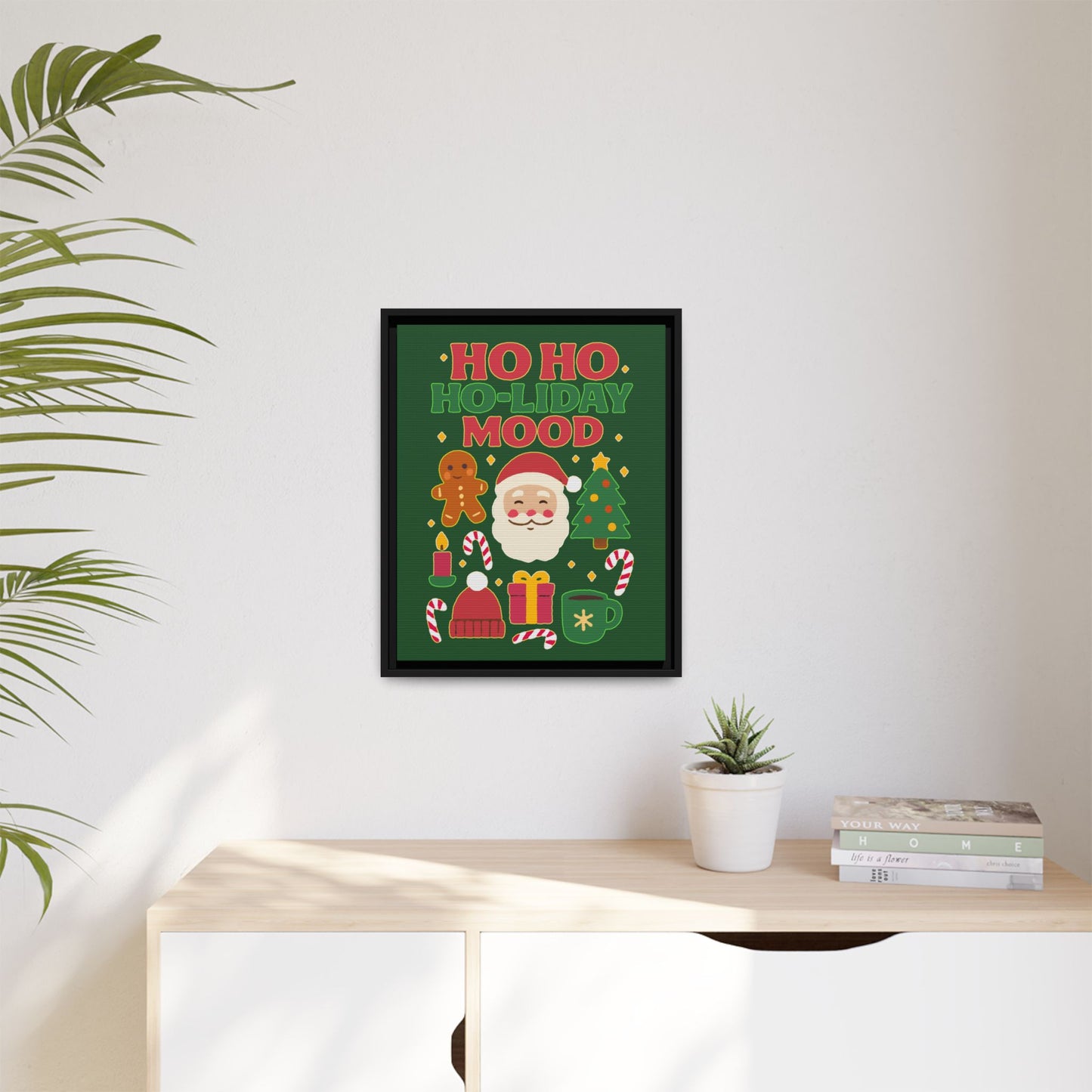 Framed Canvas Art, Festive Holiday, Cheerful Wall Art for Christmas, Santa Decor, Ho Ho Ho Seasonal Gift, Holiday Mood Wall Art