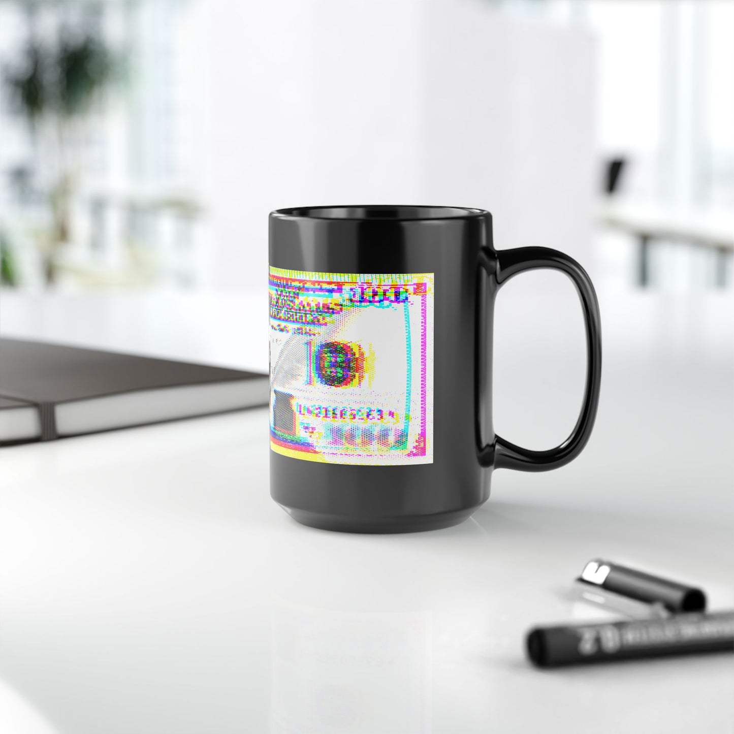 100 Dollars Bill - Neon Color Explosion - Black Mug