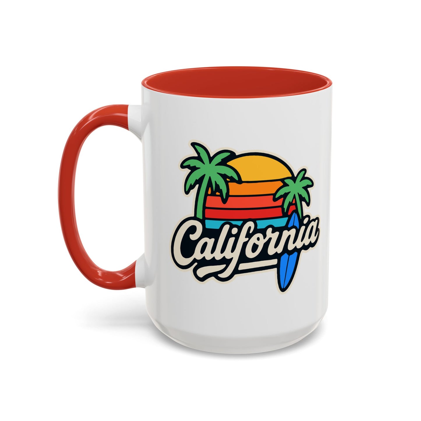 California Surf Vibes Accent Coffee Mug - Great for Beach Lovers, Gift for Surfers, Vacation Memento, Summer Collections, Retro Style
