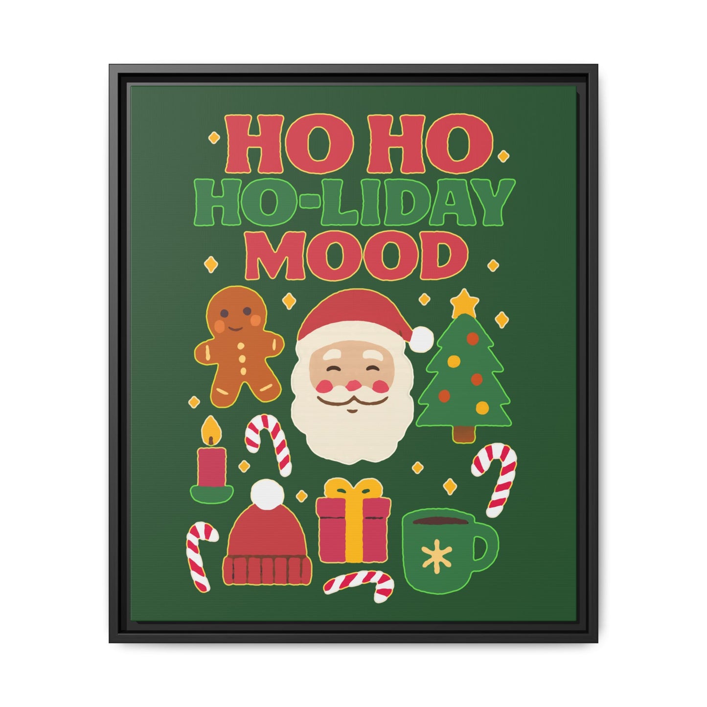 Framed Canvas Art, Festive Holiday, Cheerful Wall Art for Christmas, Santa Decor, Ho Ho Ho Seasonal Gift, Holiday Mood Wall Art