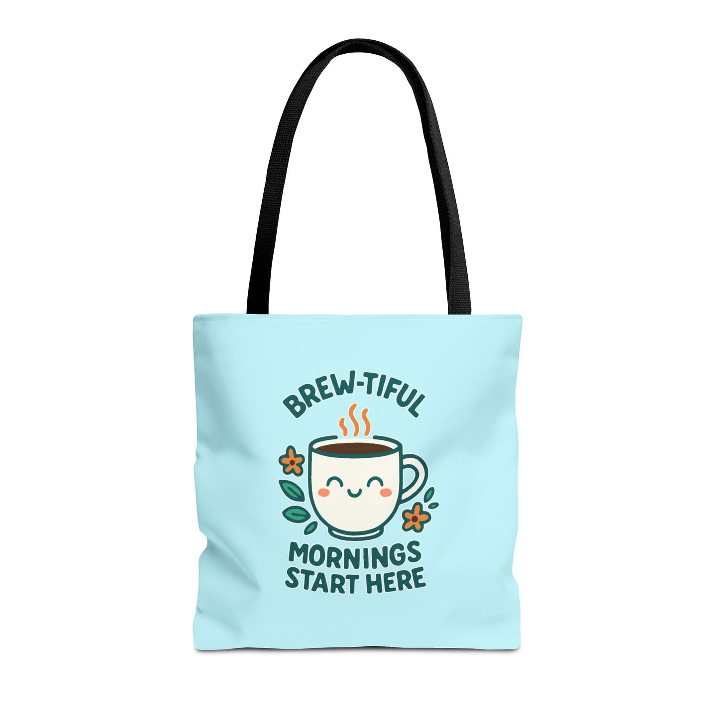Brew-tiful Mornings Tote Bag, Cute Coffee Lover Gift, Reusable Grocery Bag, Spring Picnic Essentials, Motivational Quote Tote