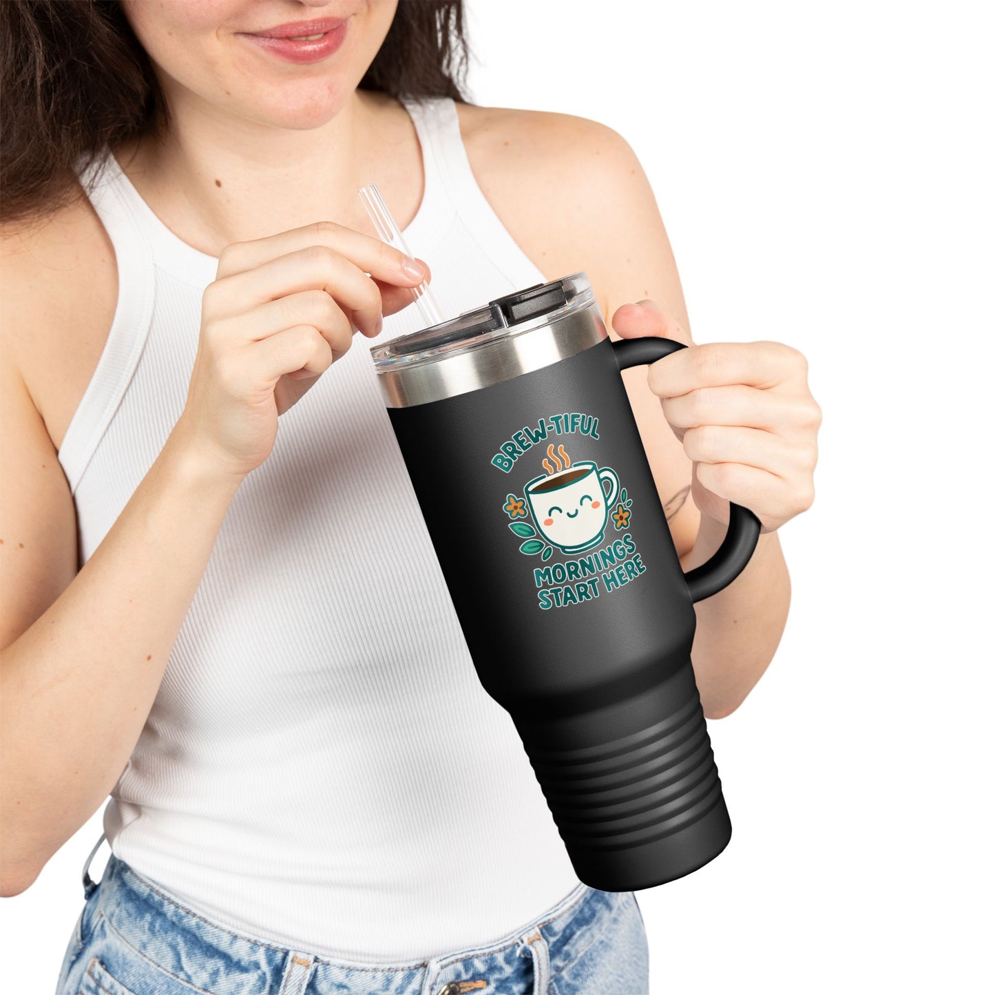 Brew-tiful Insulated Travel Mug, 40oz - Perfect for Coffee Lovers, On-the-Go, Travel, Camping, Office, Gifts