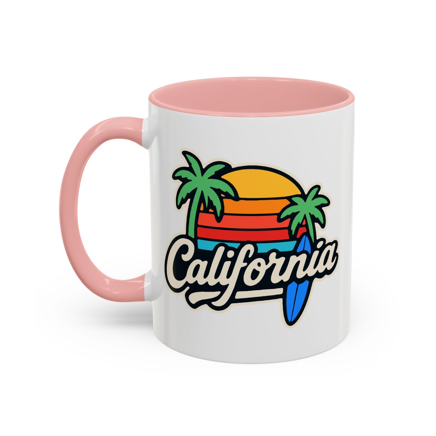 California Surf Vibes Accent Coffee Mug - Great for Beach Lovers, Gift for Surfers, Vacation Memento, Summer Collections, Retro Style