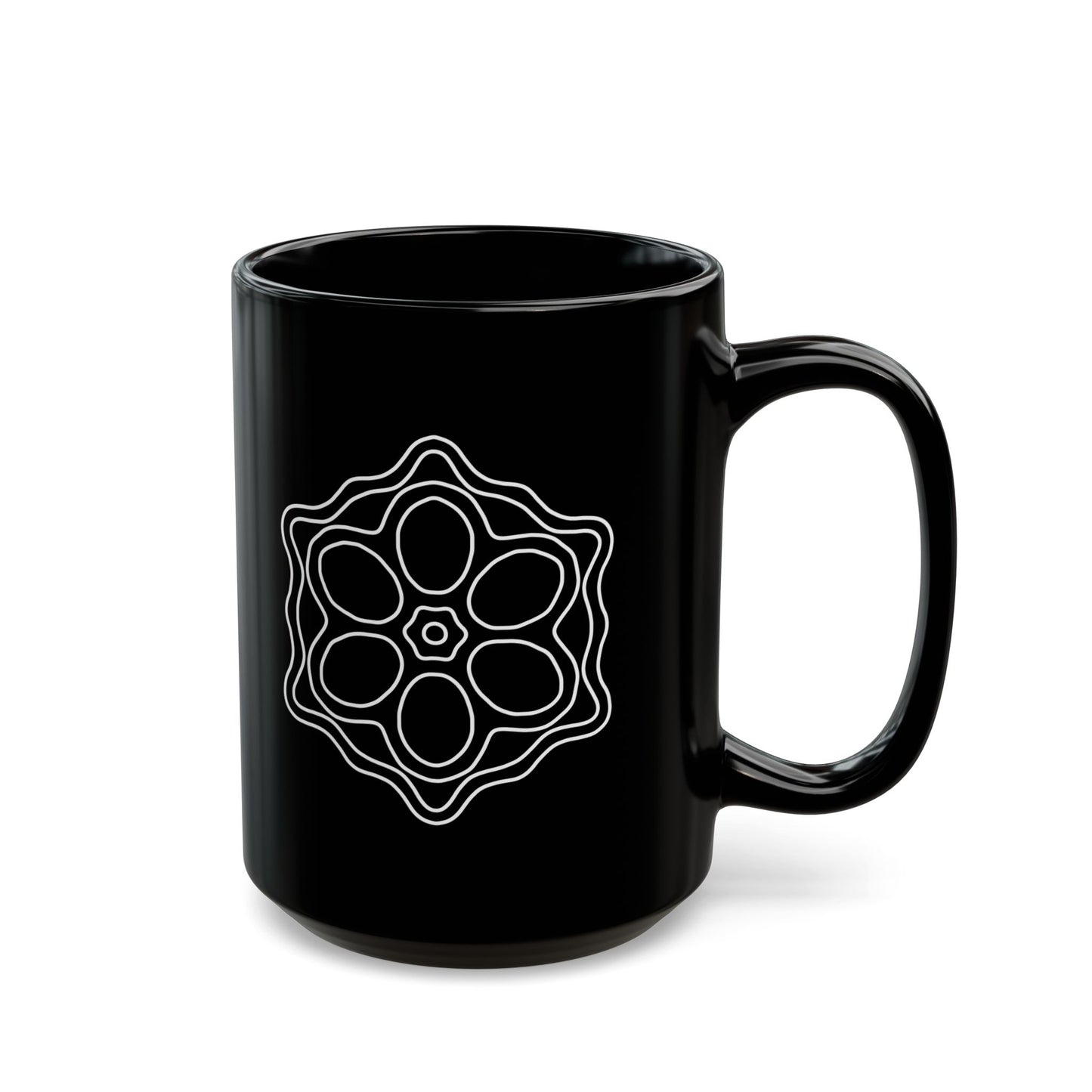 Elegant Black Mug with Floral Design, Perfect for Coffee Lovers, Gift for Moms, Yoga Enthusiasts, and Home Decor, 11oz or 15oz