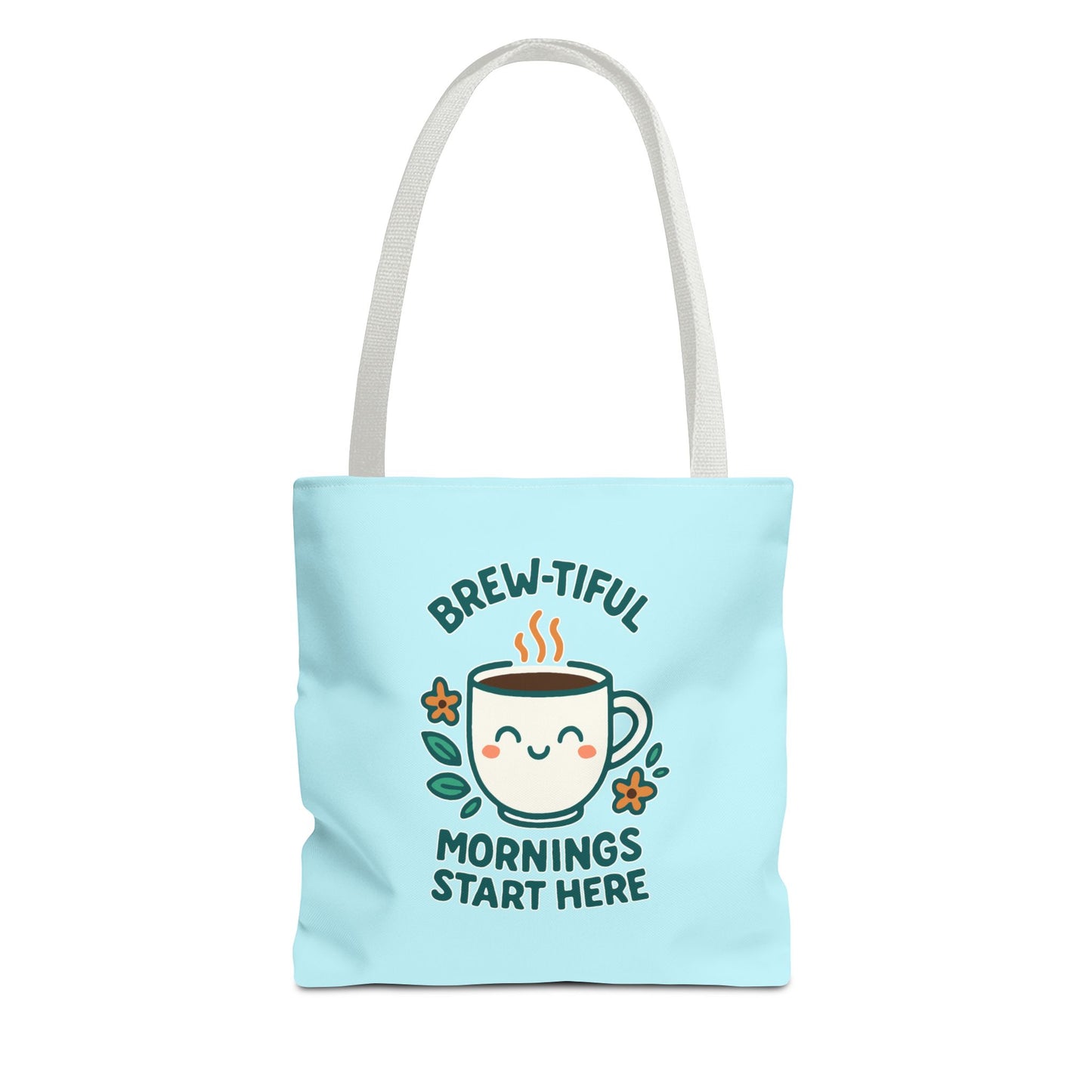 Brew-tiful Mornings Tote Bag, Cute Coffee Lover Gift, Reusable Grocery Bag, Spring Picnic Essentials, Motivational Quote Tote