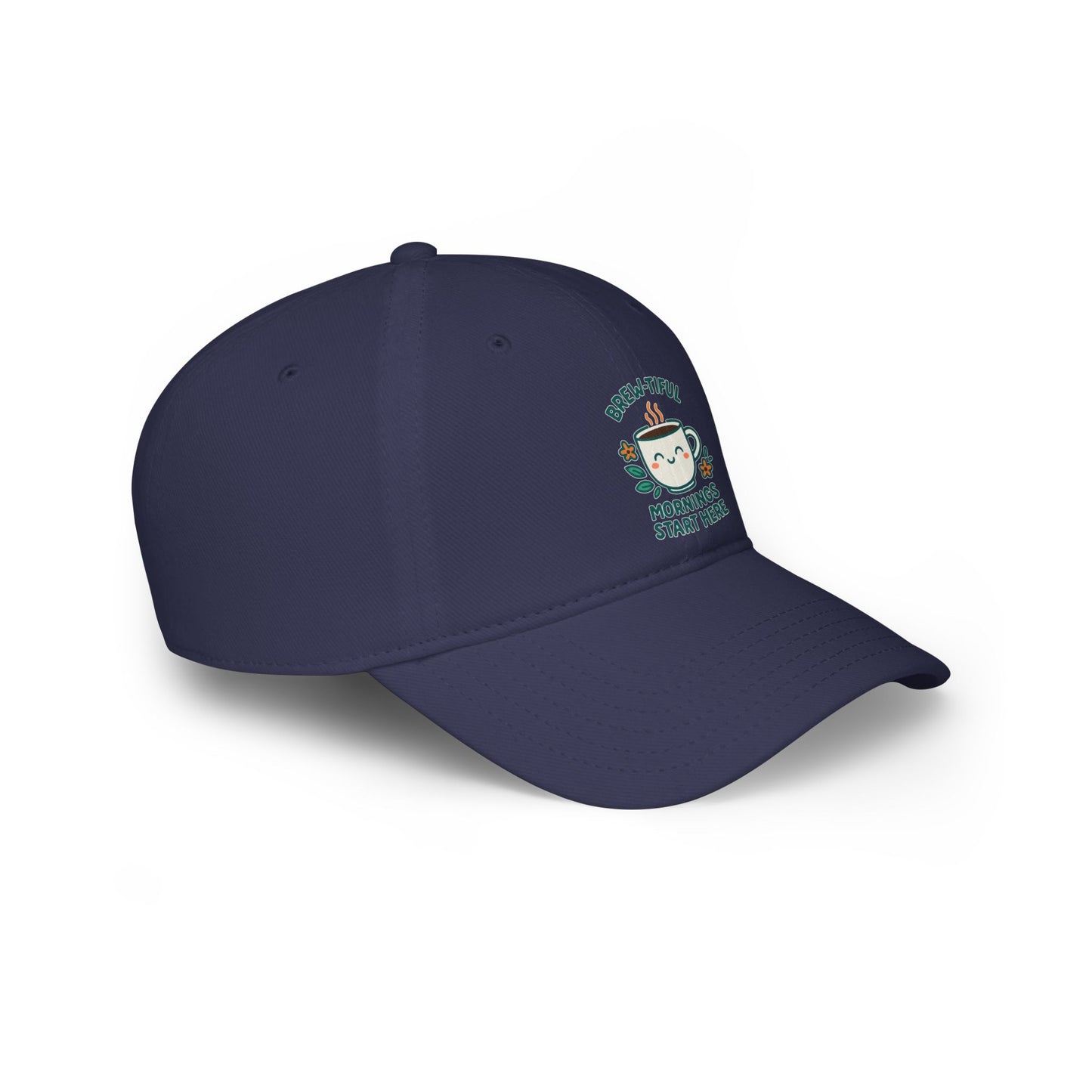 Stylish Low Profile Baseball Cap with Unique "Brew-tiful Morning Start Here" Design, Casual Hat, Fashion Accessory, Outdoor Gear, Gift for Him/Her