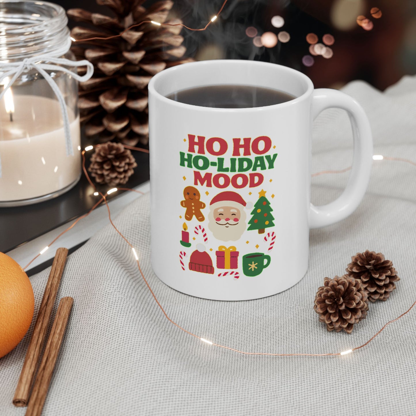 Festive Holiday Ceramic Mug, Christmas Coffee Cup, Holiday Gift Mug, Cute Gingerbread Design, Cozy Winter Drinkware