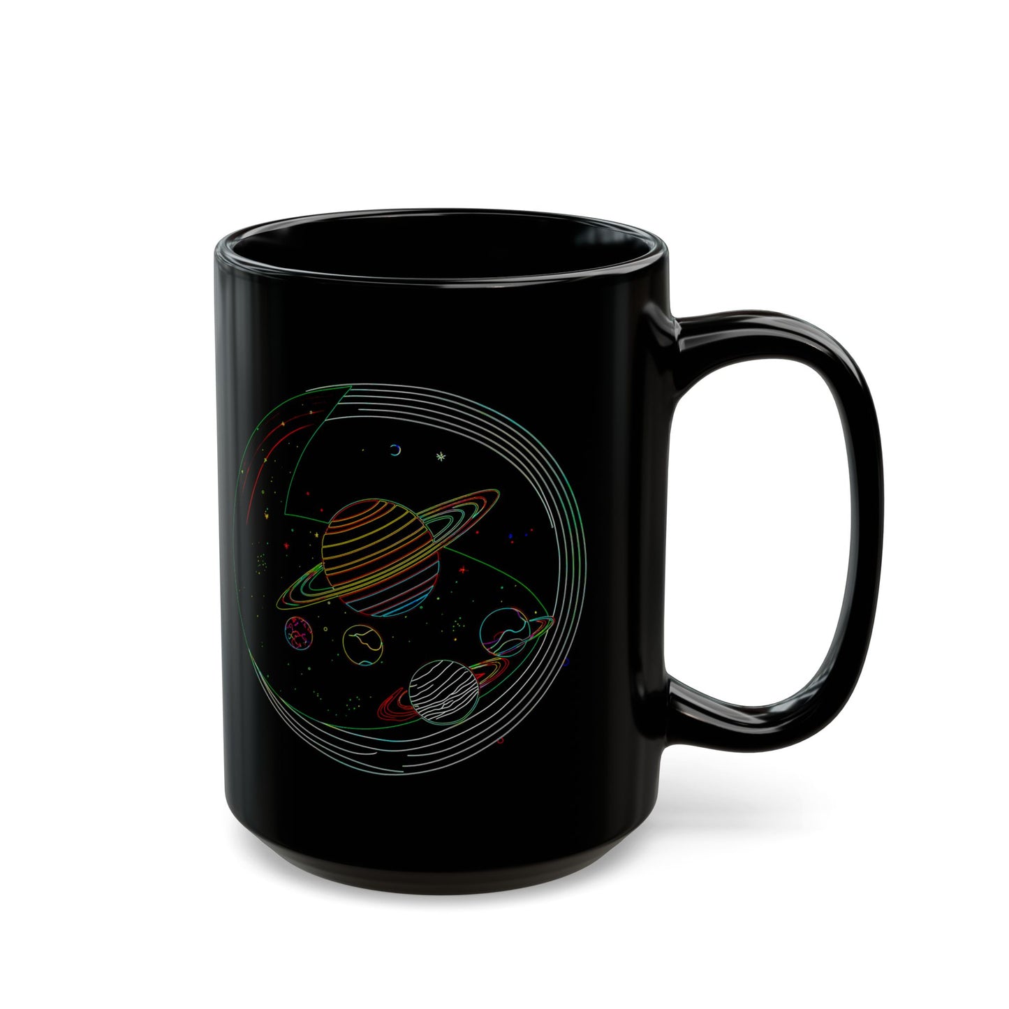 Cosmic Design Black Mug, Galactic Ceramic Coffee Cup for Space Lovers, Unique Gift for Astronomers, Birthday, Science Enthusiasts
