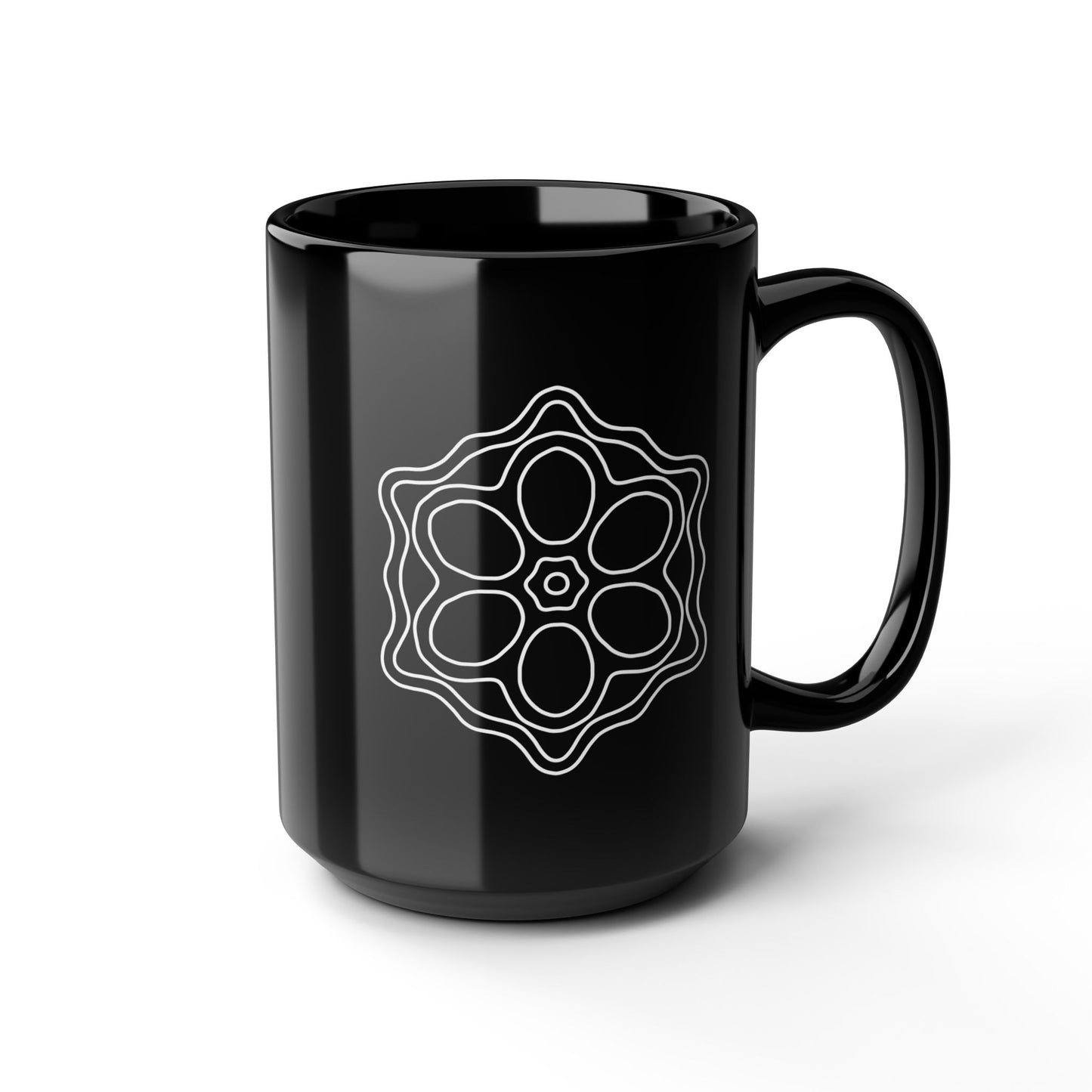 Elegant Black Mug with Floral Design, Perfect for Coffee Lovers, Gift for Moms, Yoga Enthusiasts, and Home Decor, 11oz or 15oz