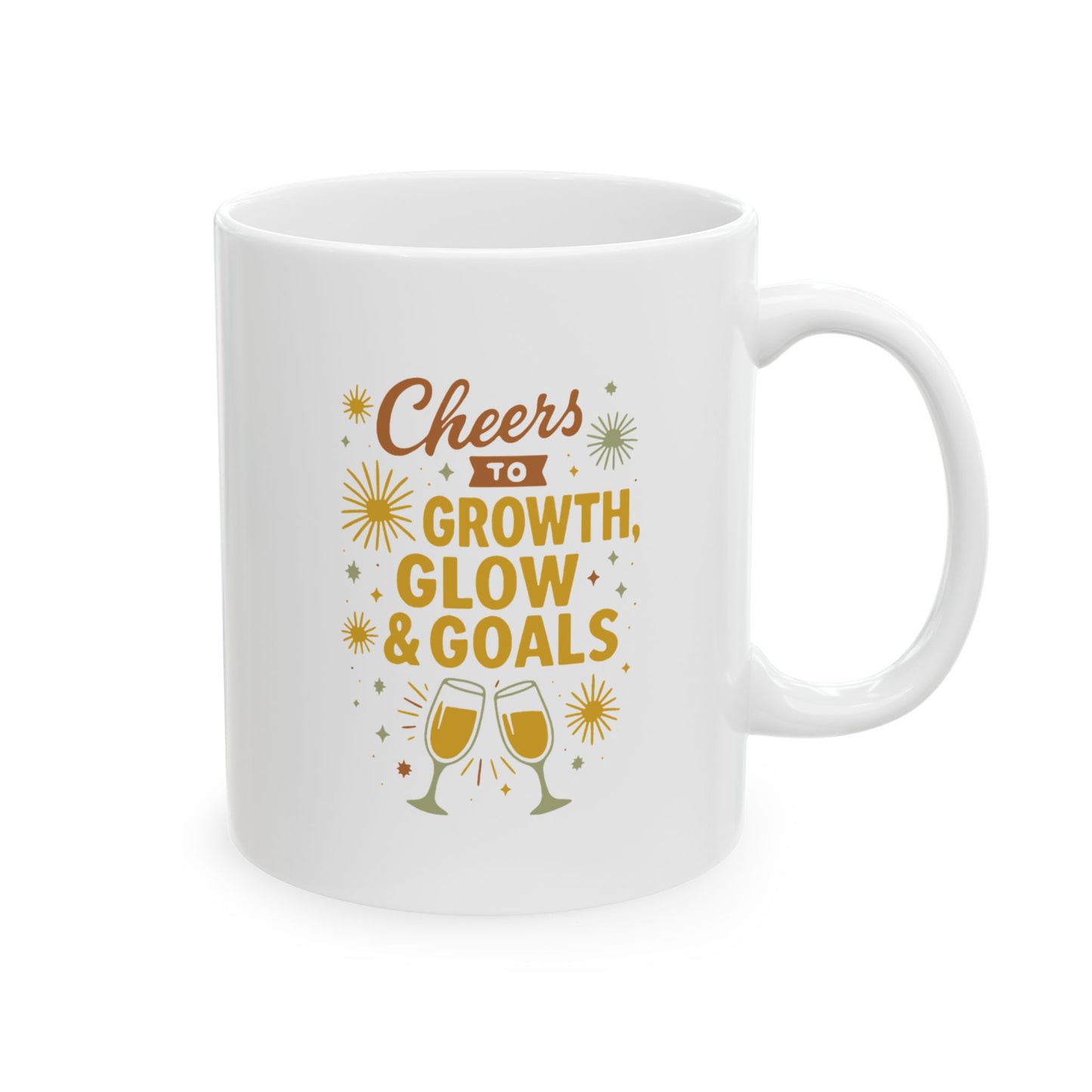 Cheers to Growth Ceramic Mug, Motivational Cup, Self-Improvement Gift, Office Mug, Inspirational Drinkware, Goal-Setting
