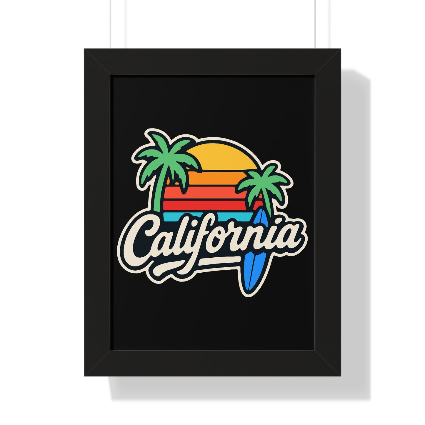 California Sunset Framed Poster, Beach Wall Art, Home Decor, Tropical Vibes, Gift for Surf Lovers
