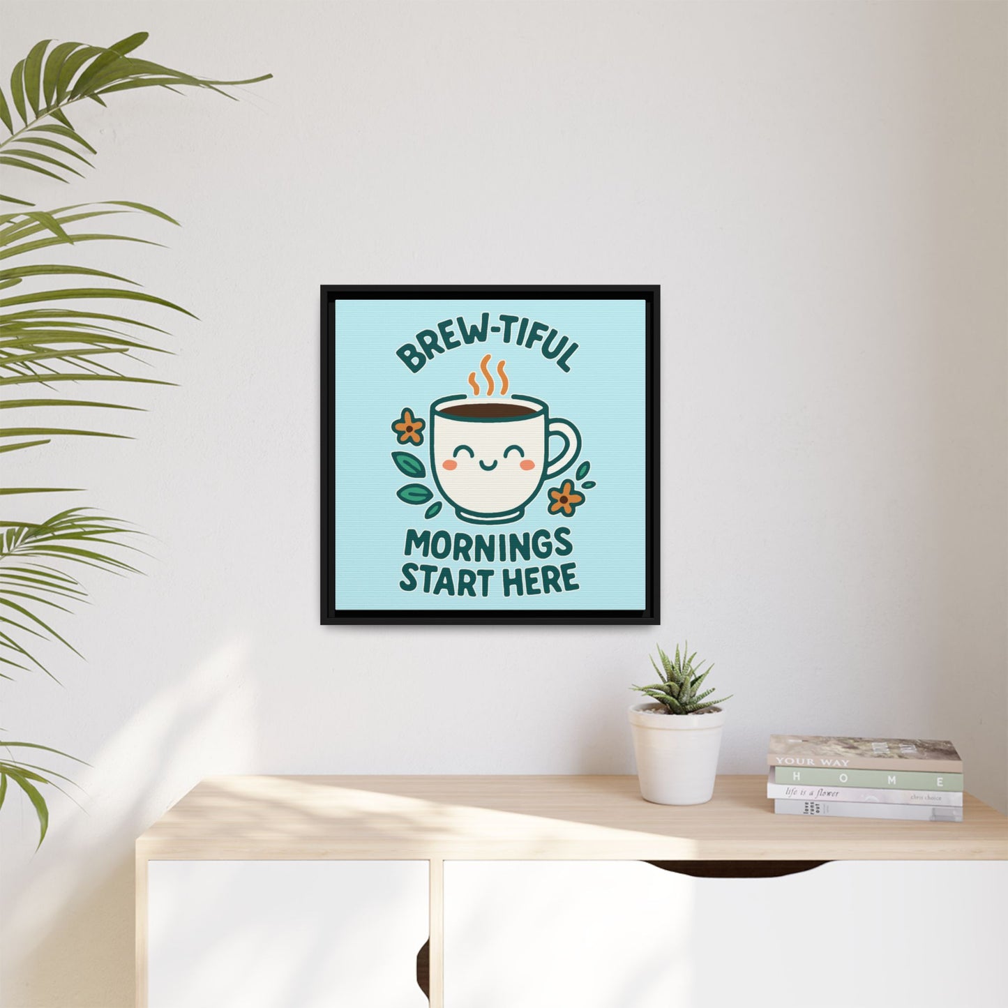 Framed Canvas Art, Brew-tiful Mornings Wall Decor, Coffee Lovers Gift, Kitchen Decoration, Cozy Home Art, Cute Framed Print