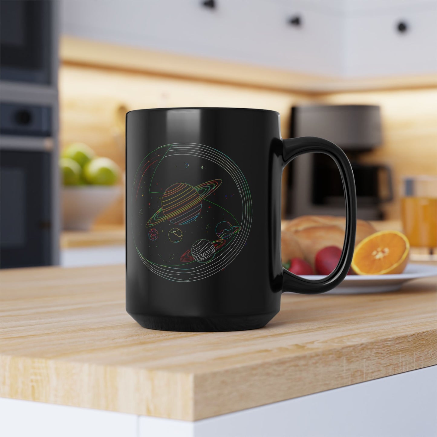 Cosmic Design Black Mug, Galactic Ceramic Coffee Cup for Space Lovers, Unique Gift for Astronomers, Birthday, Science Enthusiasts
