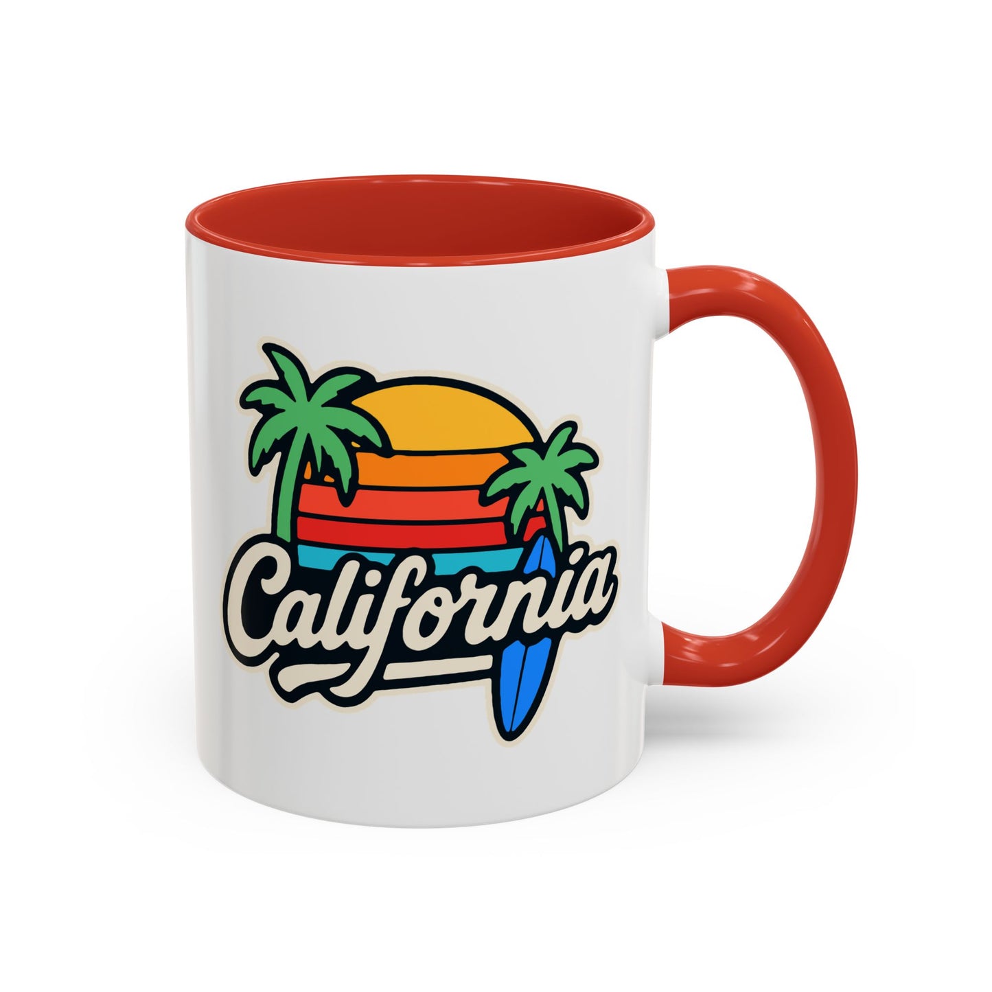 California Surf Vibes Accent Coffee Mug - Great for Beach Lovers, Gift for Surfers, Vacation Memento, Summer Collections, Retro Style