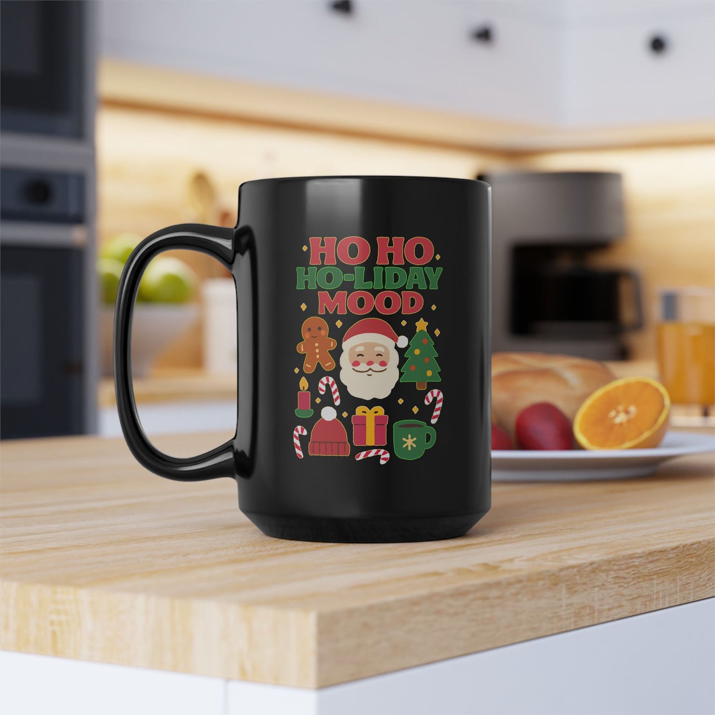 Festive Holiday Mug, 'Ho Ho Ho-liday Mood' Coffee Cup for Christmas, Gift for Him/Her, Cheerful Coffee Mug, Cute Holiday Decor