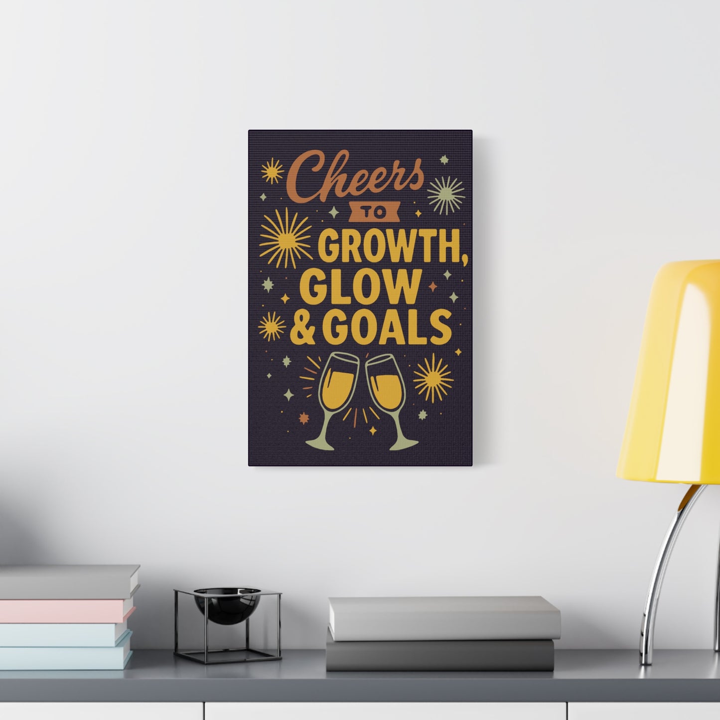 Cheers to Growth Canvas Wall Art, Motivational Decor, Inspirational Print for Home, Office, Gift for Graduates, New Year Vibes