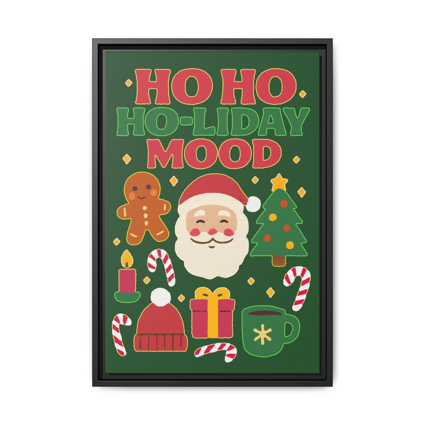 Framed Canvas Art, Festive Holiday, Cheerful Wall Art for Christmas, Santa Decor, Ho Ho Ho Seasonal Gift, Holiday Mood Wall Art