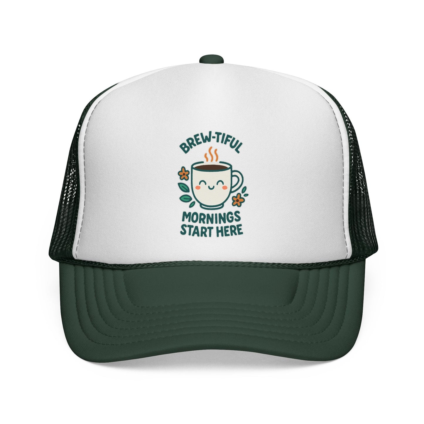 Coffee Lovers Trucker Cap, Brew-tiful Mornings Start Here, Coffee Hat