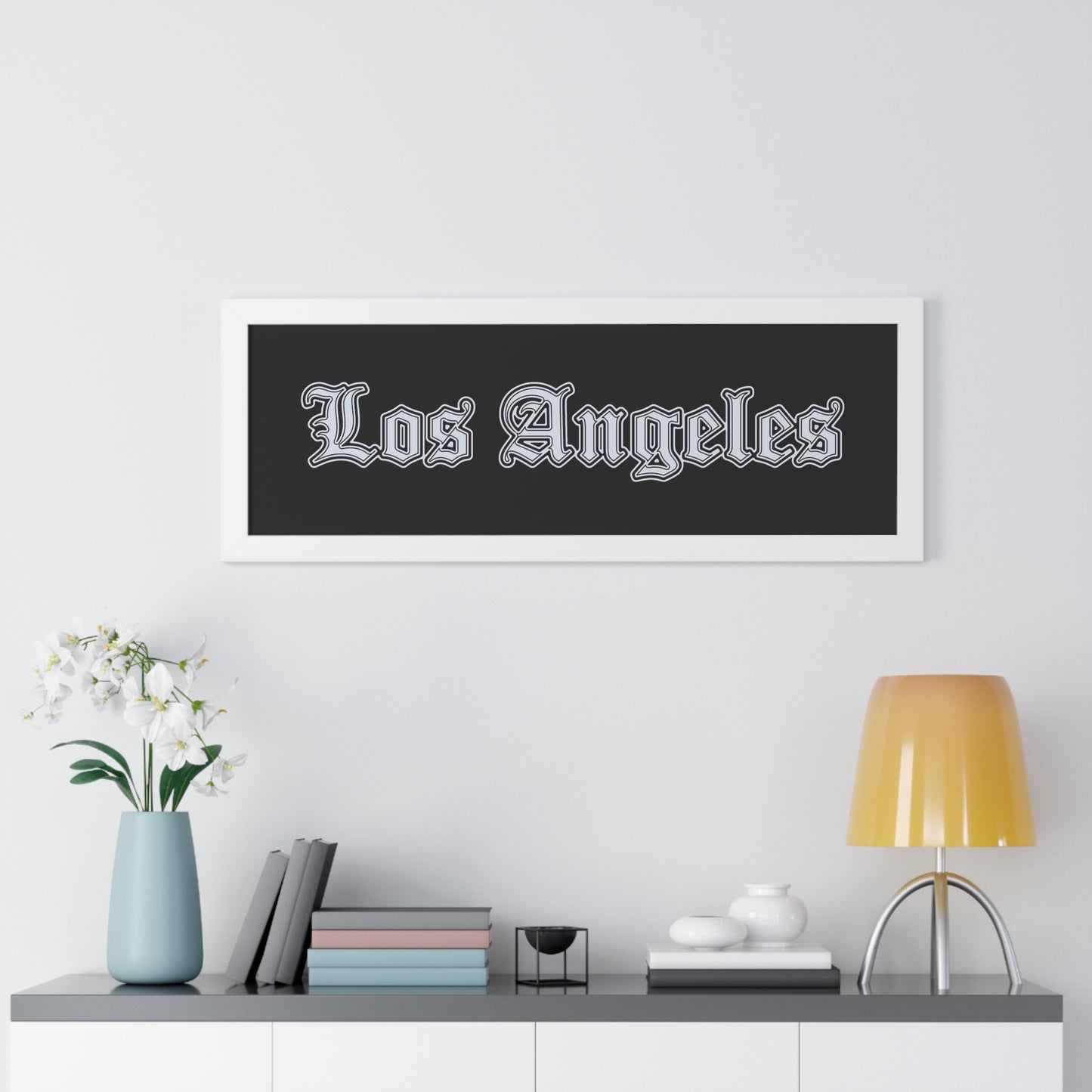Los Angeles Framed Horizontal Poster, Wall Art, Home Decor, Gift for LA Lovers, Modern Wall Art, Interior Decoration - Silver Edition