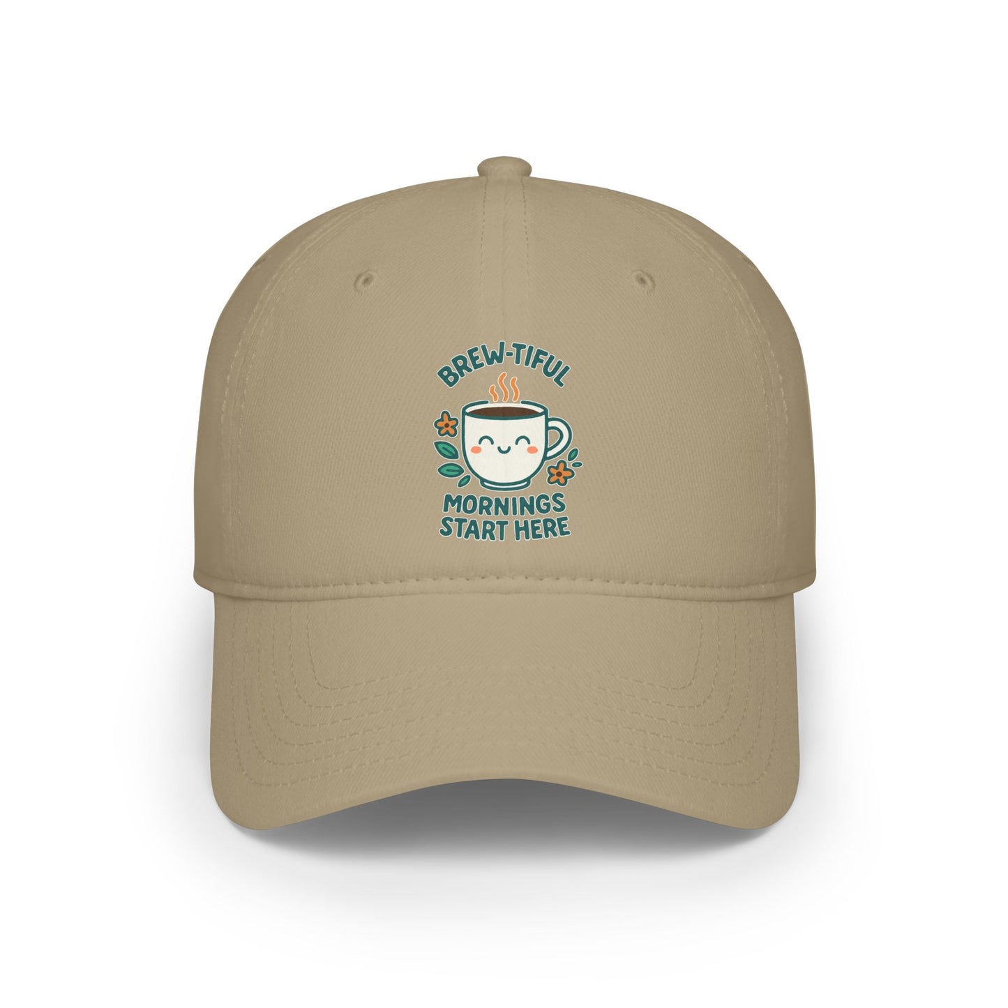 Stylish Low Profile Baseball Cap with Unique "Brew-tiful Morning Start Here" Design, Casual Hat, Fashion Accessory, Outdoor Gear, Gift for Him/Her