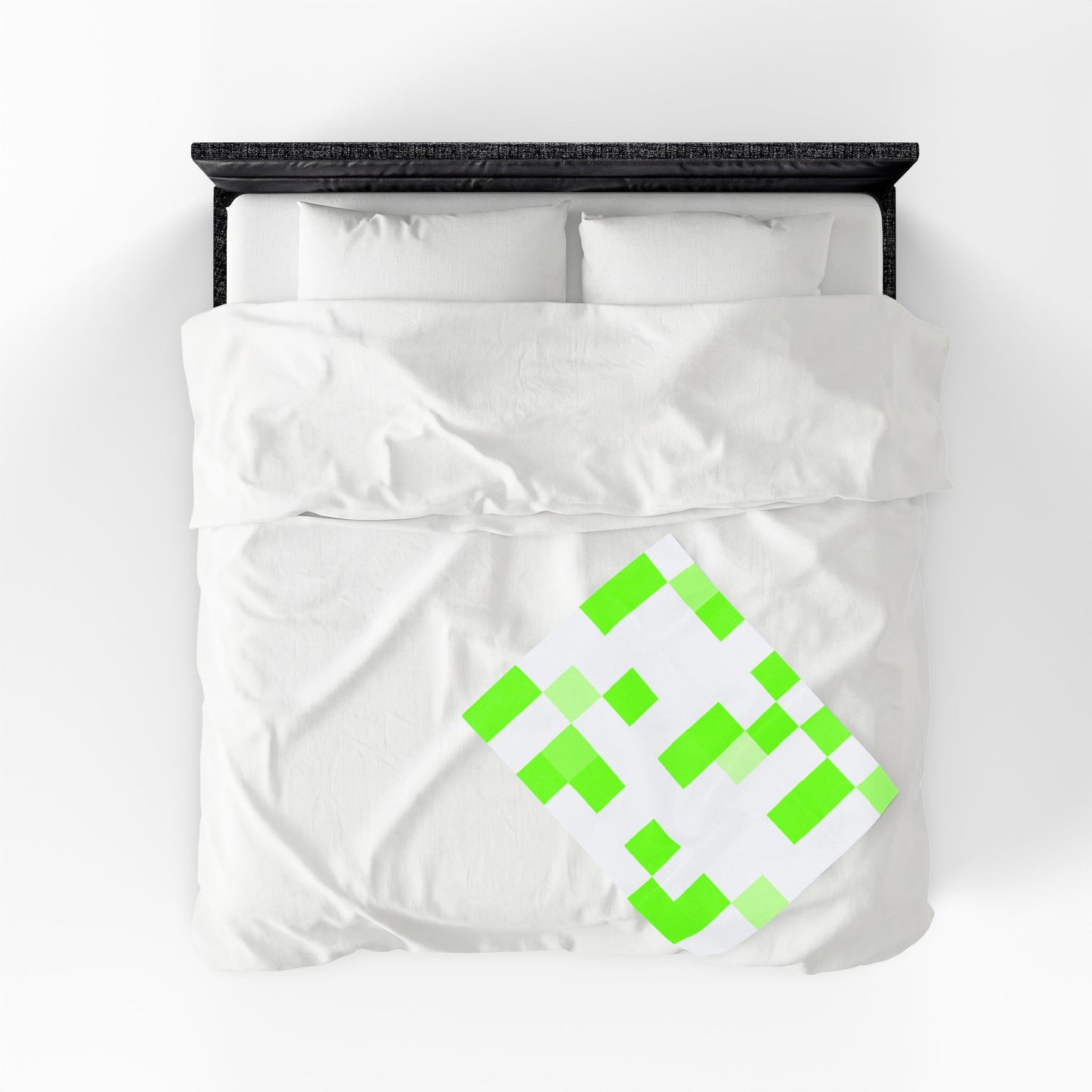 Lime Green Pixel Grid - Plush Blanket