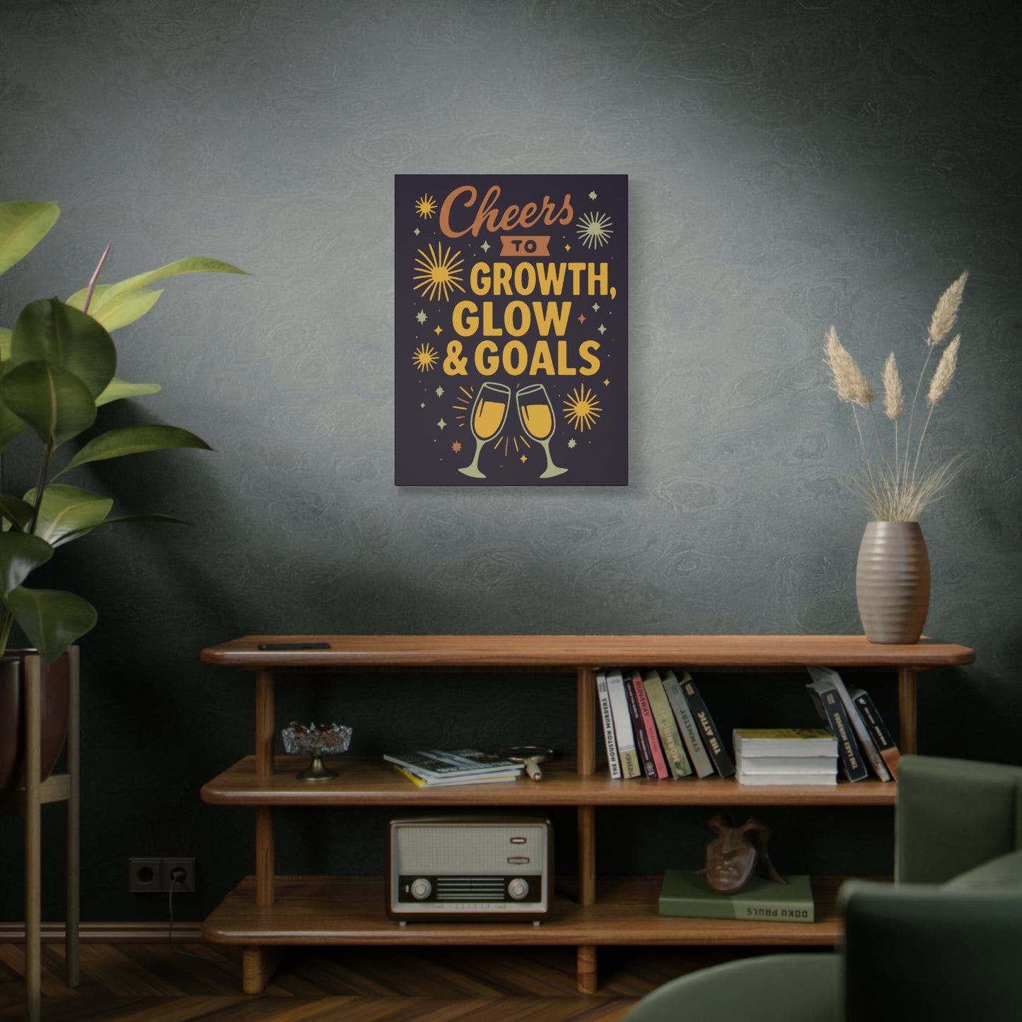 Cheers to Growth Canvas Wall Art, Motivational Decor, Inspirational Print for Home, Office, Gift for Graduates, New Year Vibes